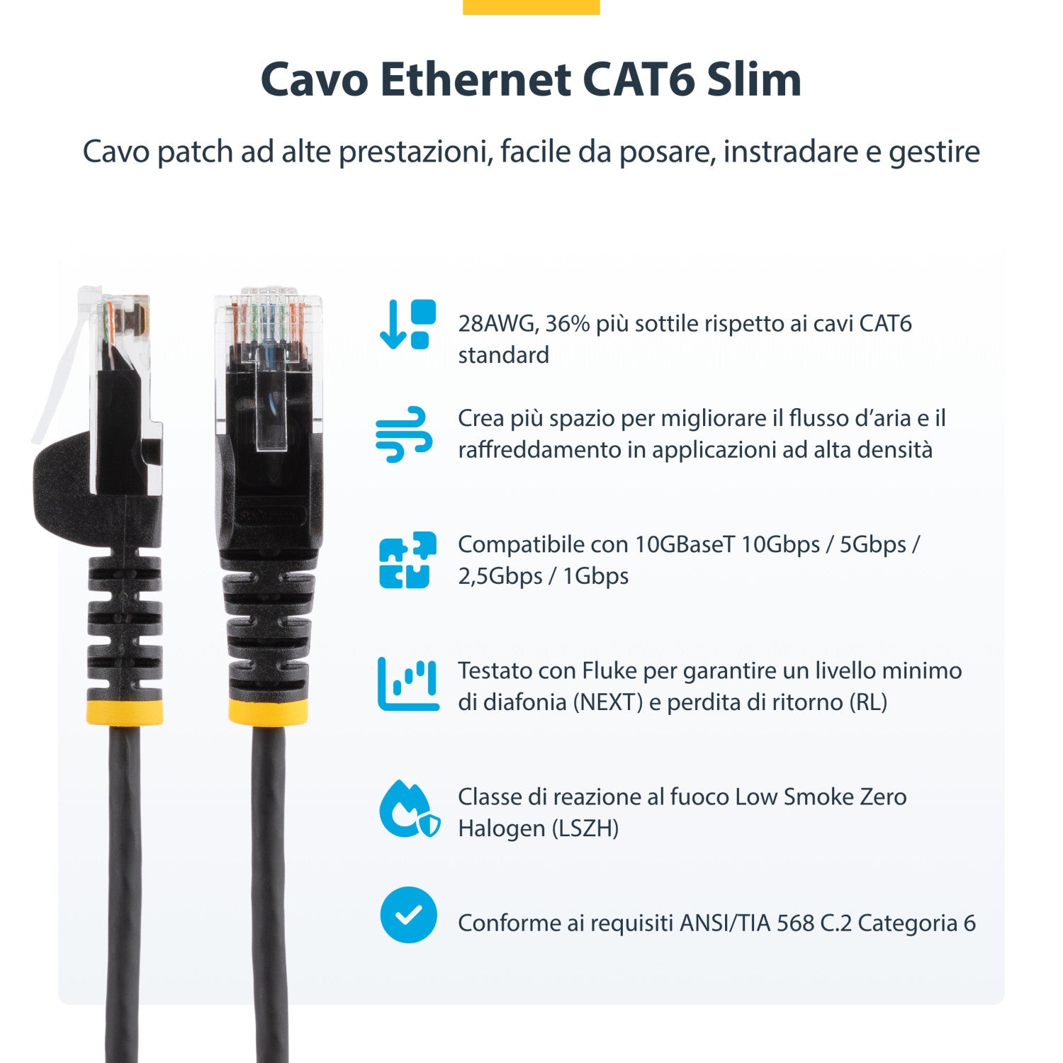 StarTech.com Cavo Ethernet CAT6 Blu da 10m; Patch UTP con Plug RJ45 Antigroviglio e Rilievi di Trazione, Cavo Lan Slim in Rame Puro 28AWG, Sottoposto a test Fluke