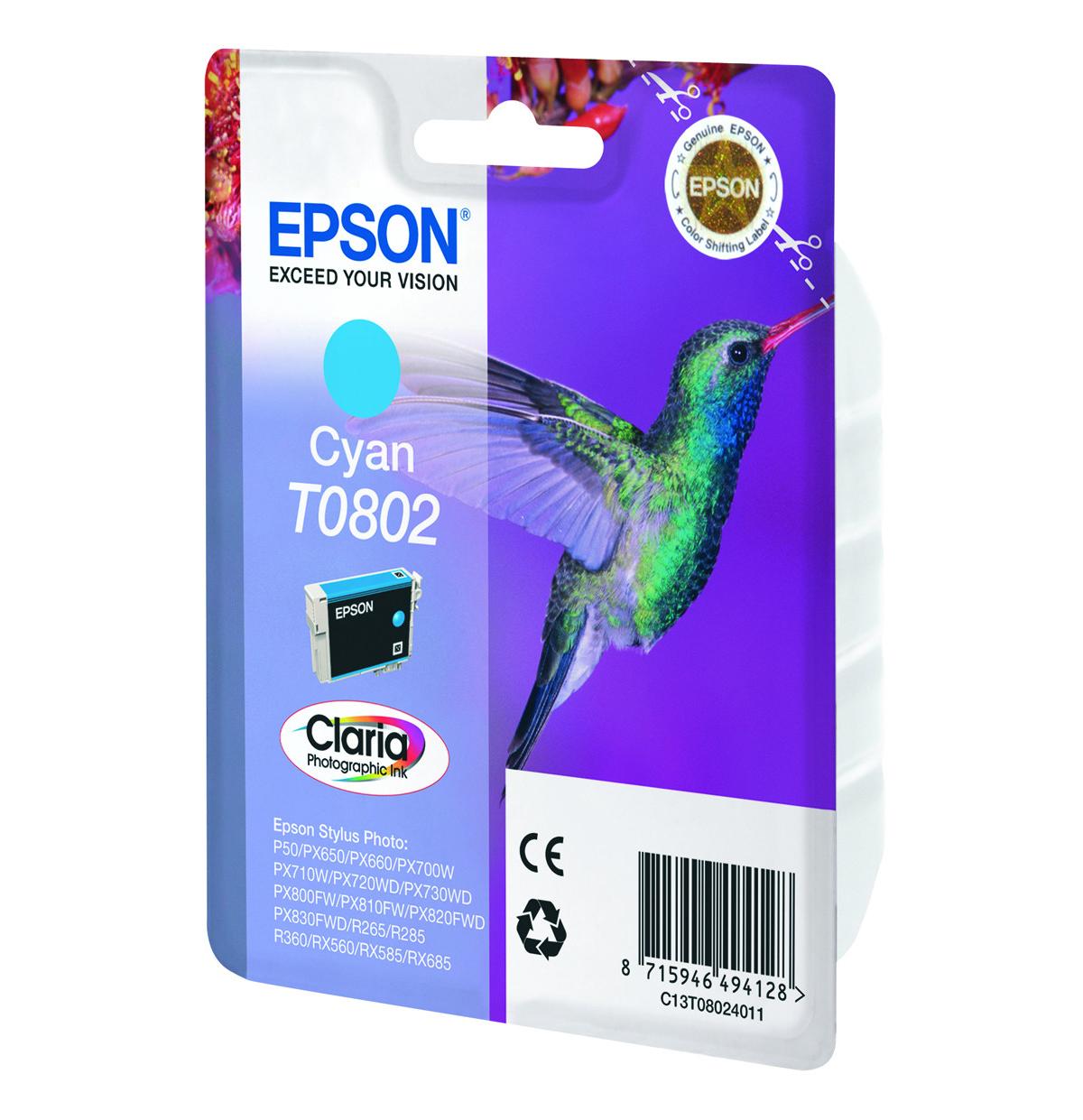 Epson Hummingbird T0802 cartuccia d'inchiostro 1 pz Originale Ciano