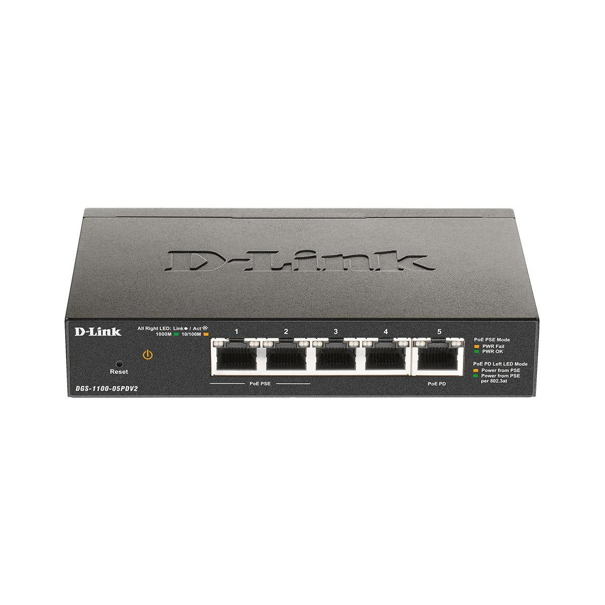 D-Link DGS-1100-05PDV2 switch di rete Gestito Gigabit Ethernet (10/100/1000) Supporto Power over Ethernet (PoE) Nero