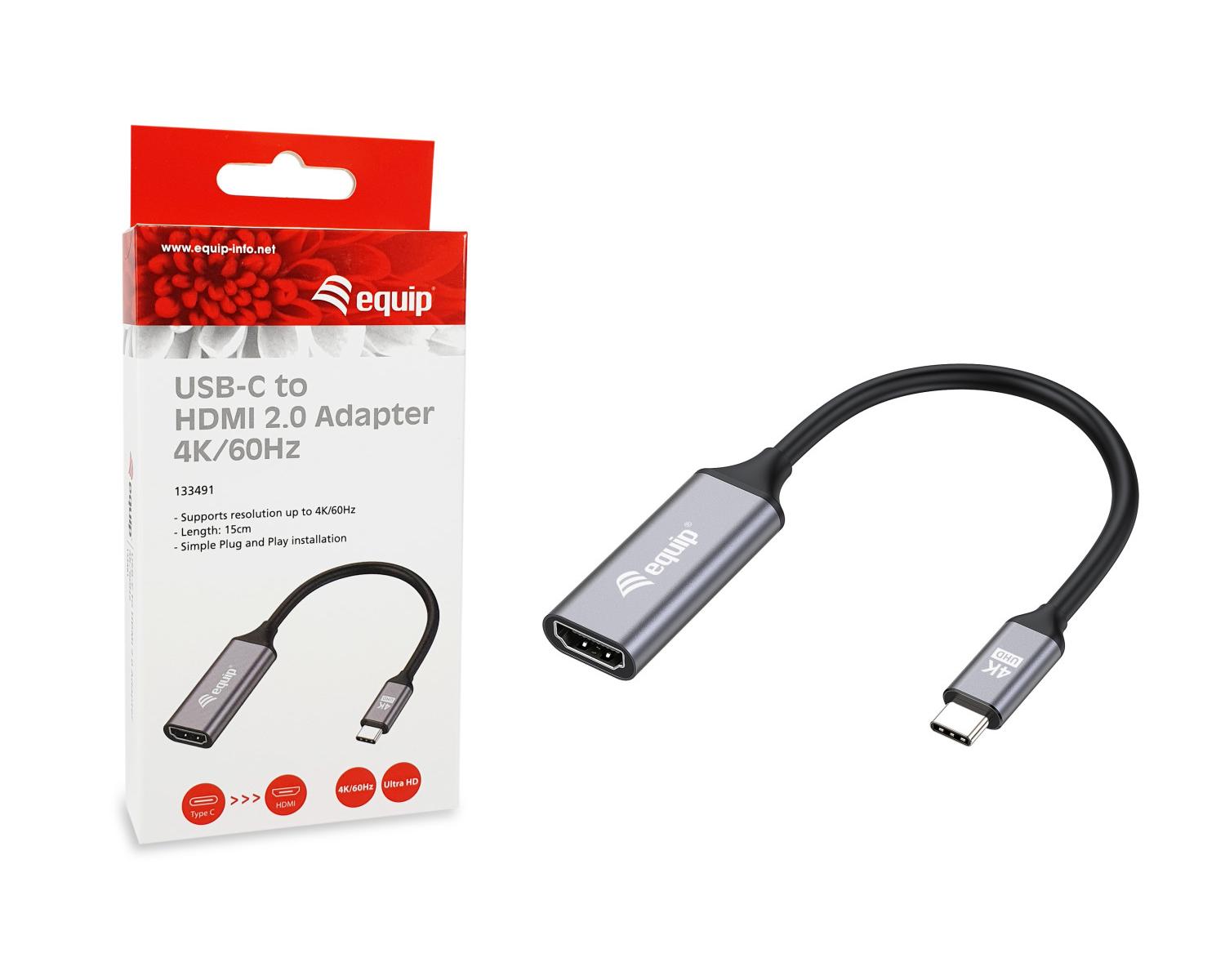 Equip 133491 cavo e adattatore video 0,15 m USB tipo-C HDMI Nero, Grigio