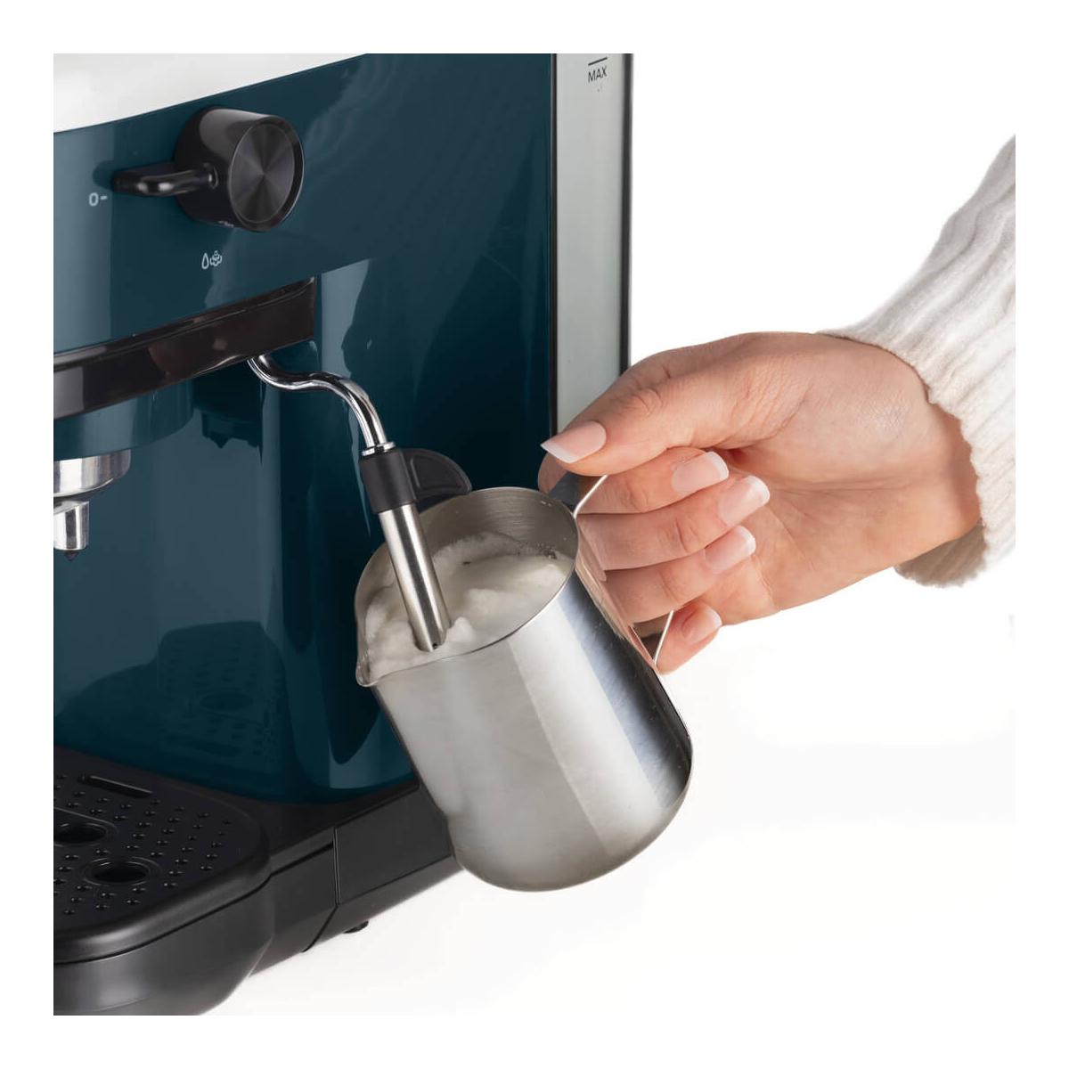 Ariete 1399 Macchina da caffè espresso Light Aquamarine, Per polvere e cialde ESE, 1300 W, Capacità 1,1L, 15 bar di pressione, Filtro 1, 2 tazze e cialda ESE, Cappuccino, Verde