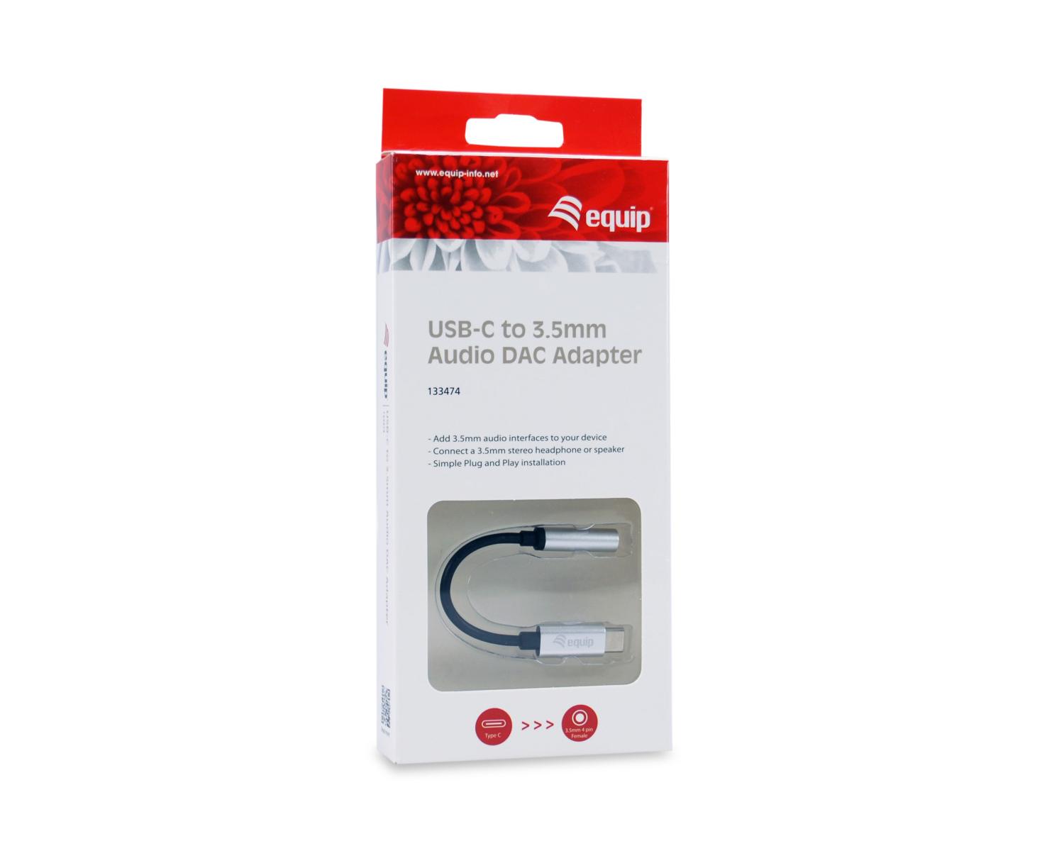 Equip 133474 cavo per cellulare Nero, Argento 0,15 m USB-C 3,5 mm