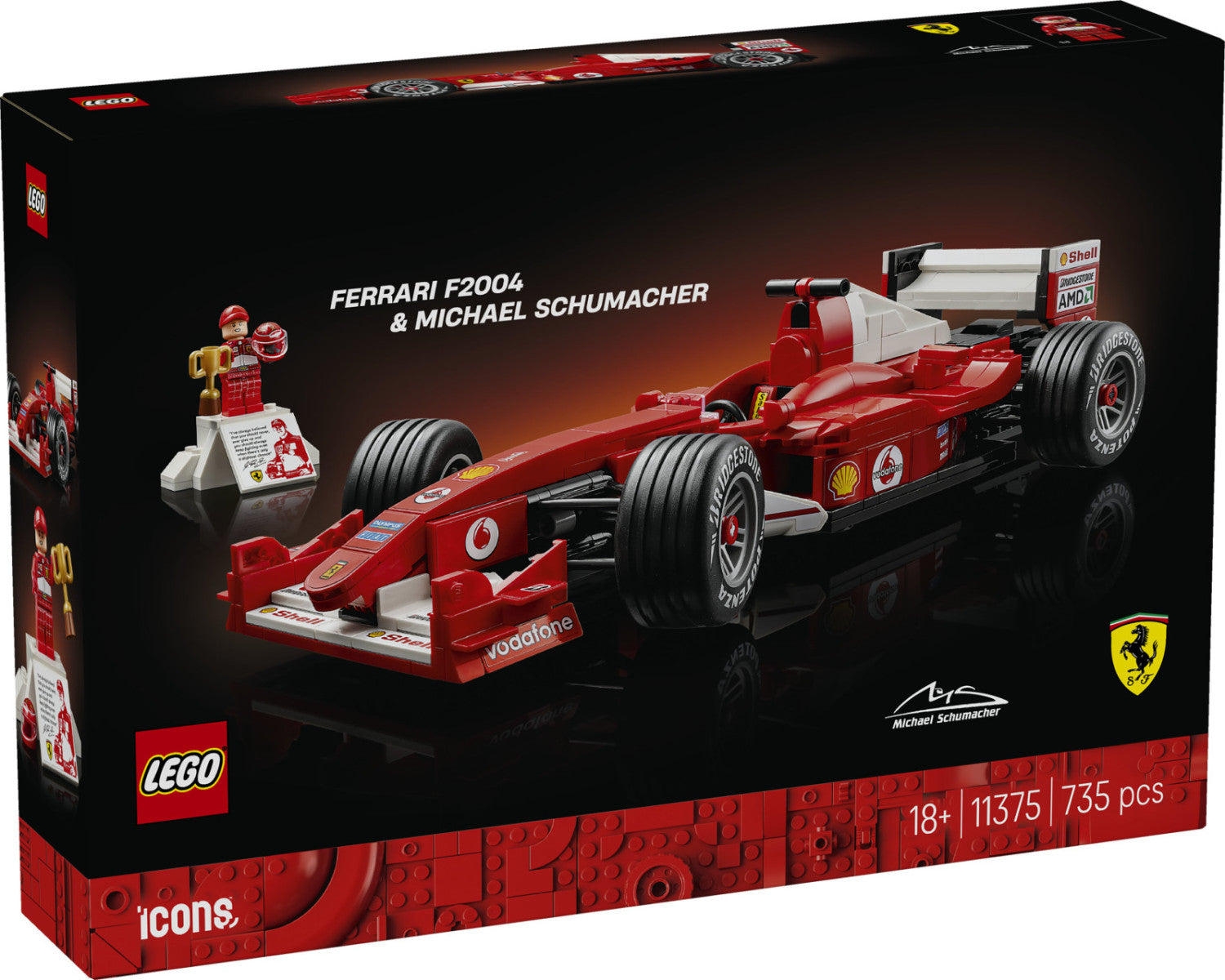 LEGO Icons Ferrari F2004 e Michael Schumacher 11375 Set da Costruzione 735 Pezzi per Adulti
