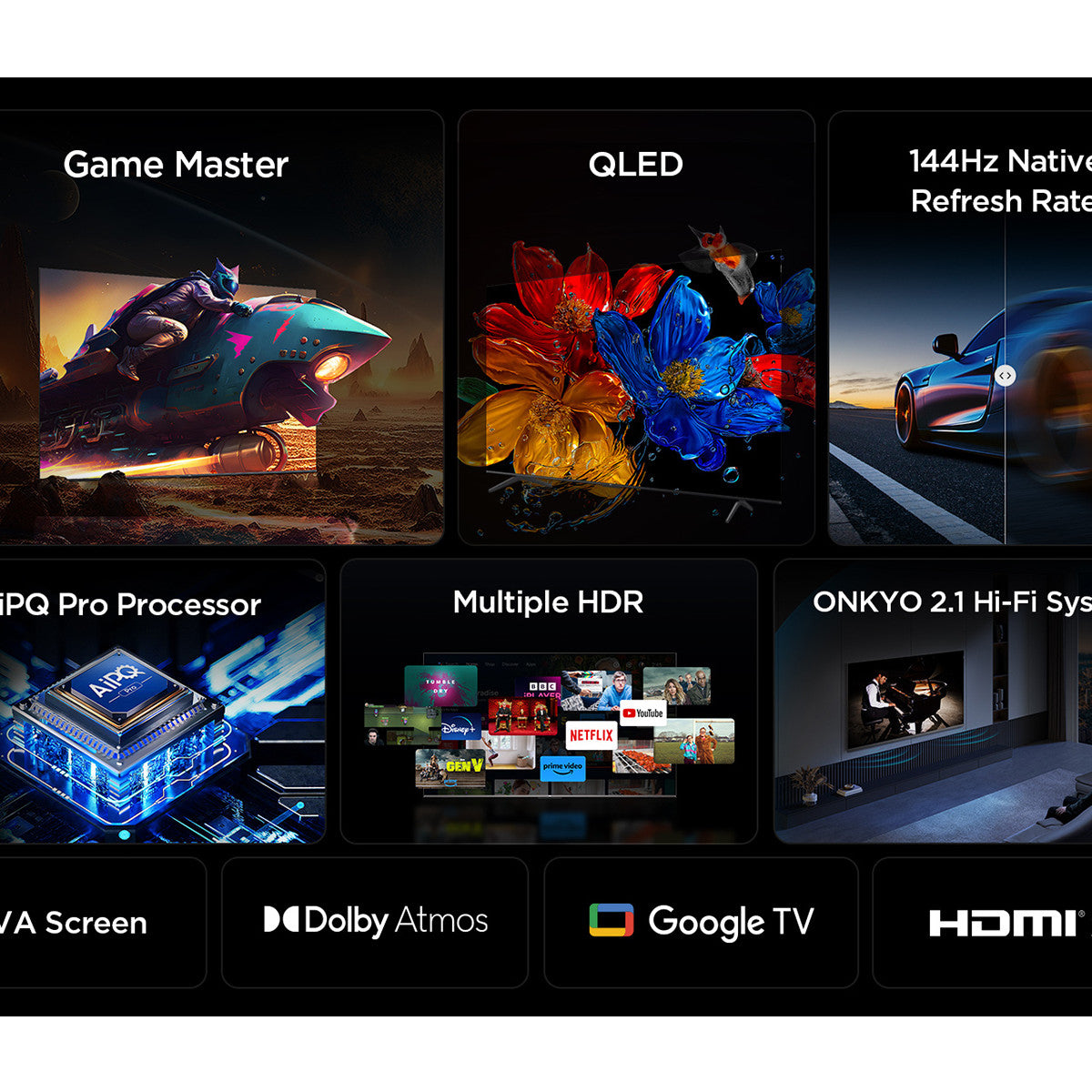 TCL P89K Serie Smart TV QLED 4K 55" 55P89K, 144Hz, audio Onkyo 2.1, Dolby Vision Atmos, Google TV
