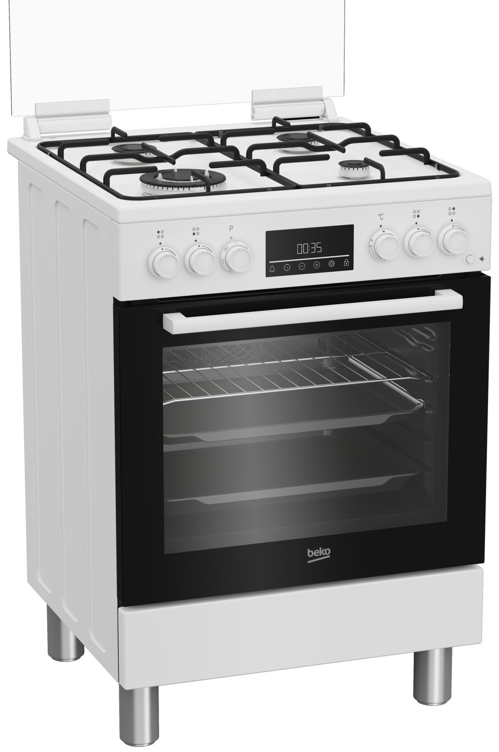 Beko Cucina Forno Elettrico Ventilato con Grill Elettrico e Timer ,coperchio in vetro, ventilazione tangenziale, Classe A, Display LED XL, Bianco