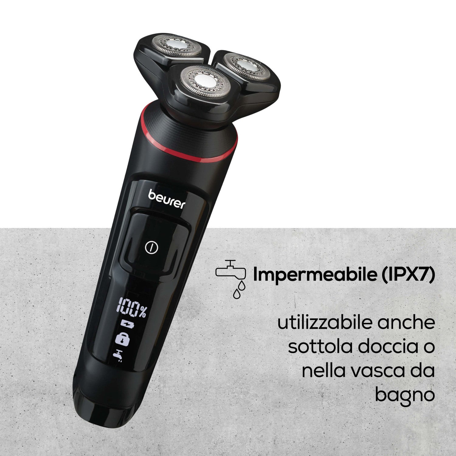 Beurer Rasoio rotante MN8X, regolazione ottimale grazie alla testina flessibile a 360 , 3 testine ad attacco magnetico, accessorio di precisione, impermeabile, ricarica rapida, display LED
