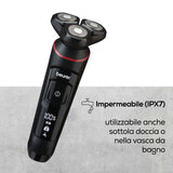 Beurer Rasoio rotante MN8X, regolazione ottimale grazie alla testina flessibile a 360 , 3 testine ad attacco magnetico, accessorio di precisione, impermeabile, ricarica rapida, display LED