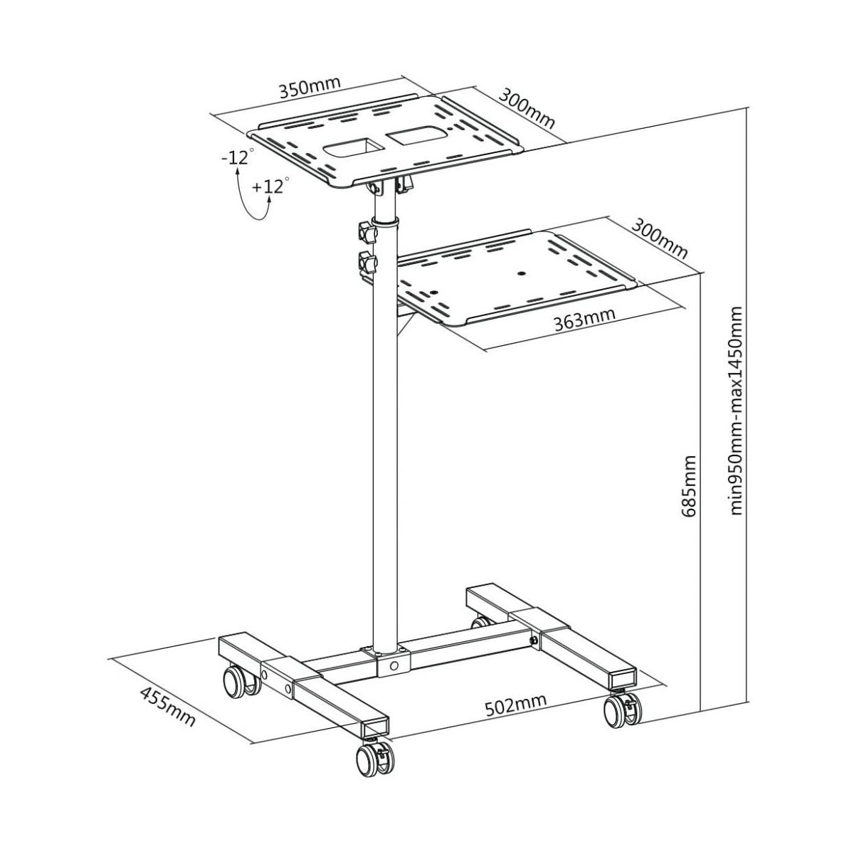Techly ICA TB TPM 10 supporto per laptop Carrello per Proiettore Notebook Regolabile con Mensola Nero