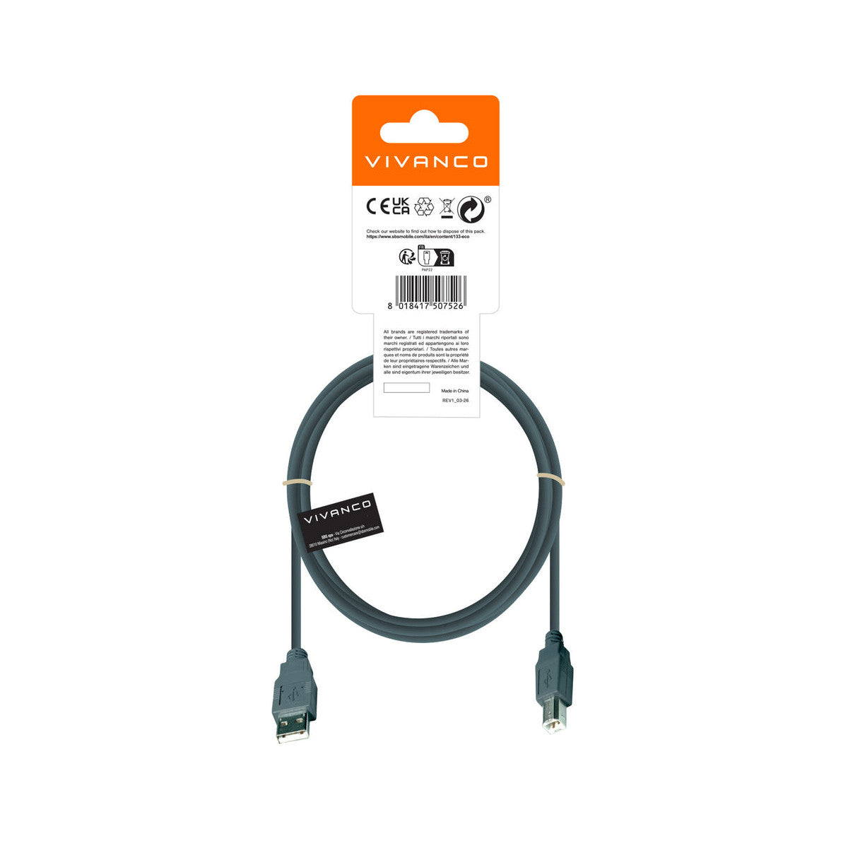 Vivanco VVITXUSB20ABMMK cavo USB USB 2.0 3 m USB A USB B Grigio