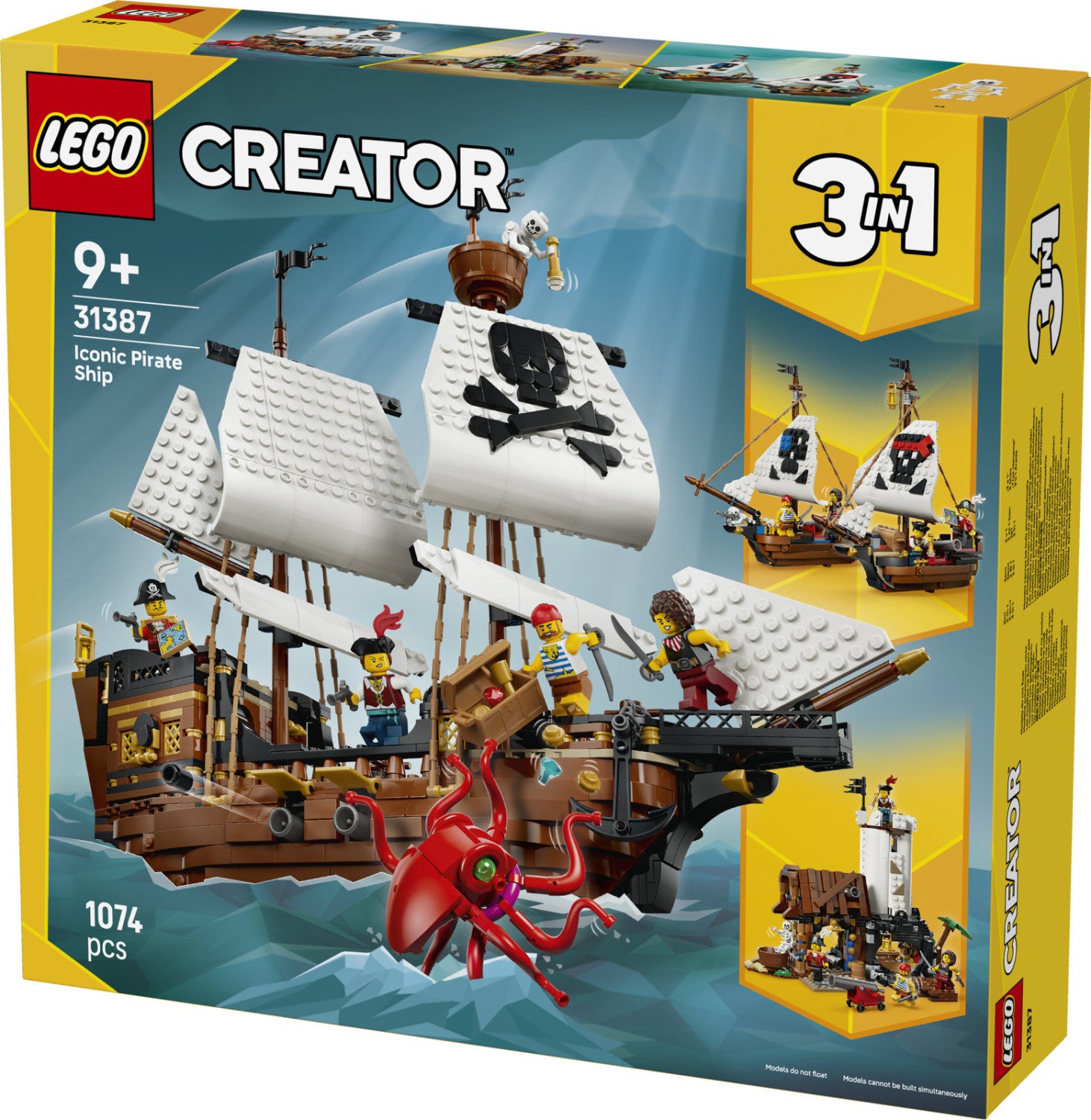 LEGO Creator 3in1 31387 Iconica Nave da Pirata, Giocattolo Trasformabile in Castello o in 2 Barche Gemelle, Regalo Bambini 9