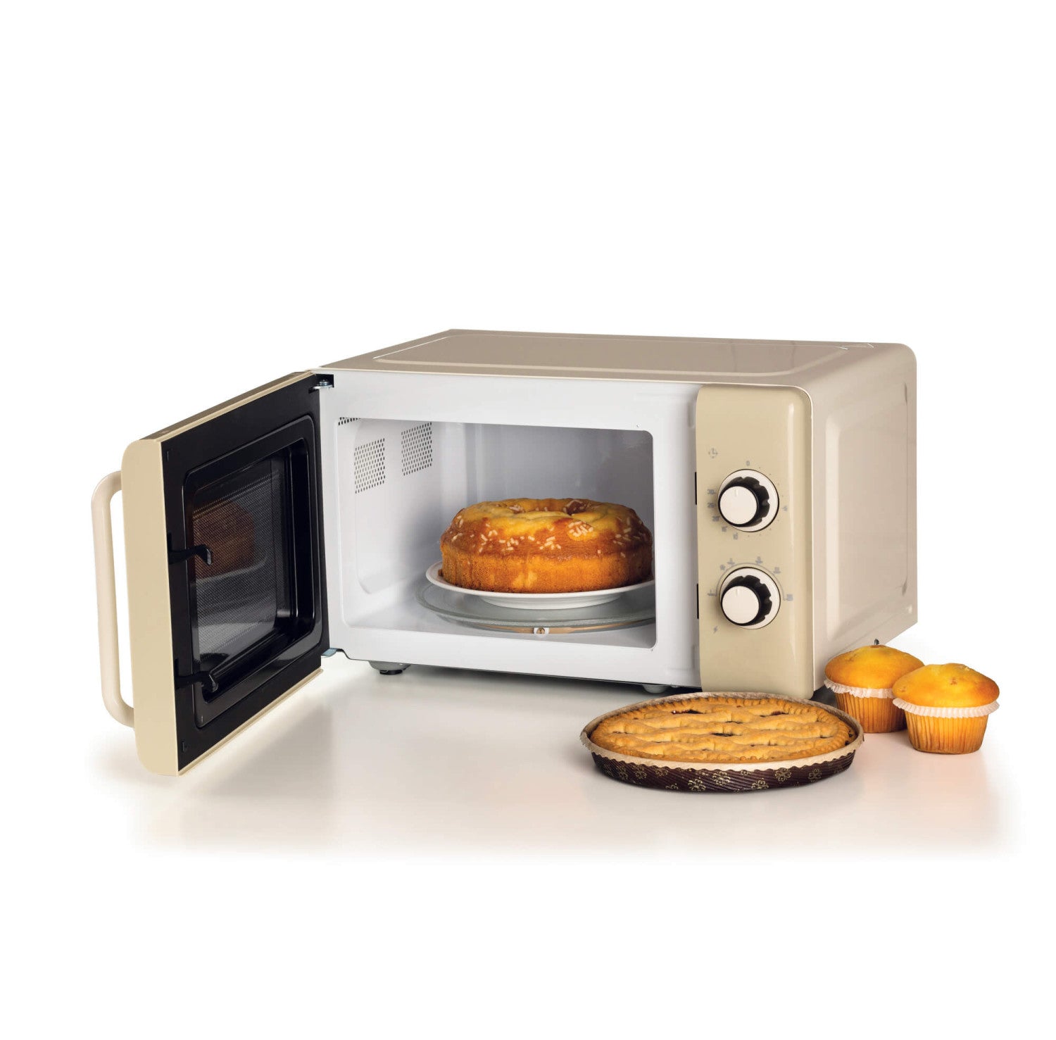 Ariete Linea Vintage 3960 Forno a microonde Vintage, 800W, Capacità 20L, 3 funzioni, 6 livelli di cottura, Timer, Beige
