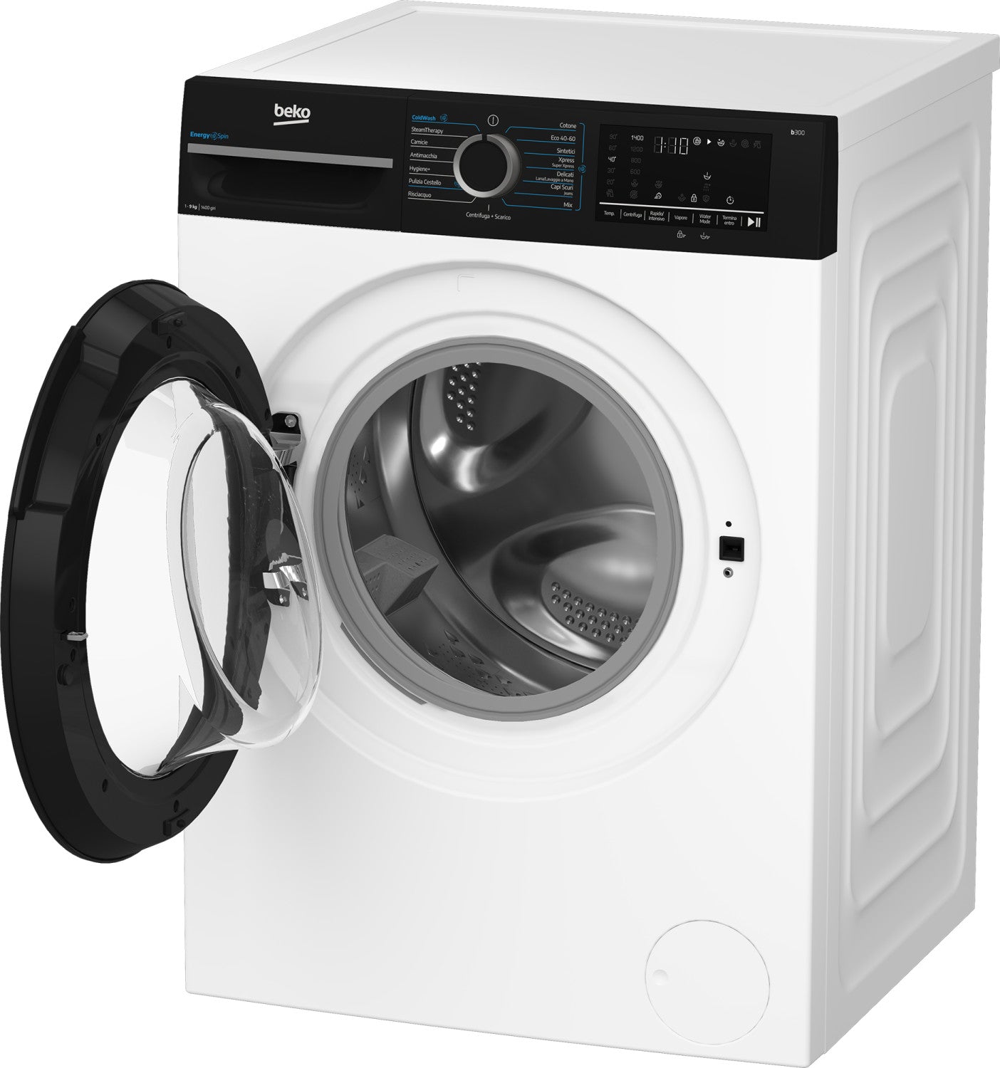 Beko b300 BMWEU9149DA 9kg, Classe A-30 , Bianco, Inverter 1400 giri, Touch, Oblò antracite, EnergySpin , Vapore