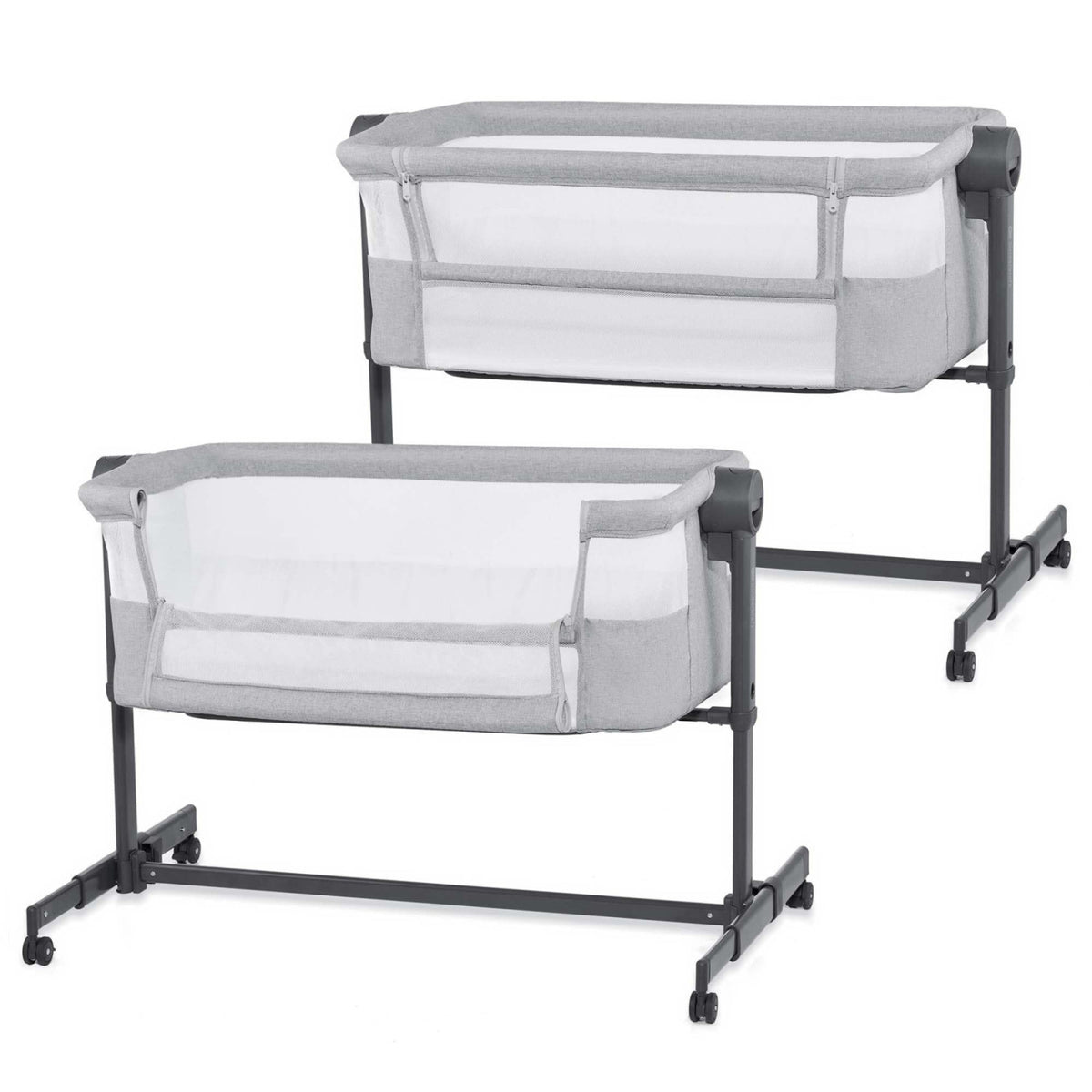 Kinderkraft Nestee Up 2 Culla Co-Sleeping 2 in 1, 5 Livelli di Altezza, 4 Ruote, con Materasso, Grigio Chiaro