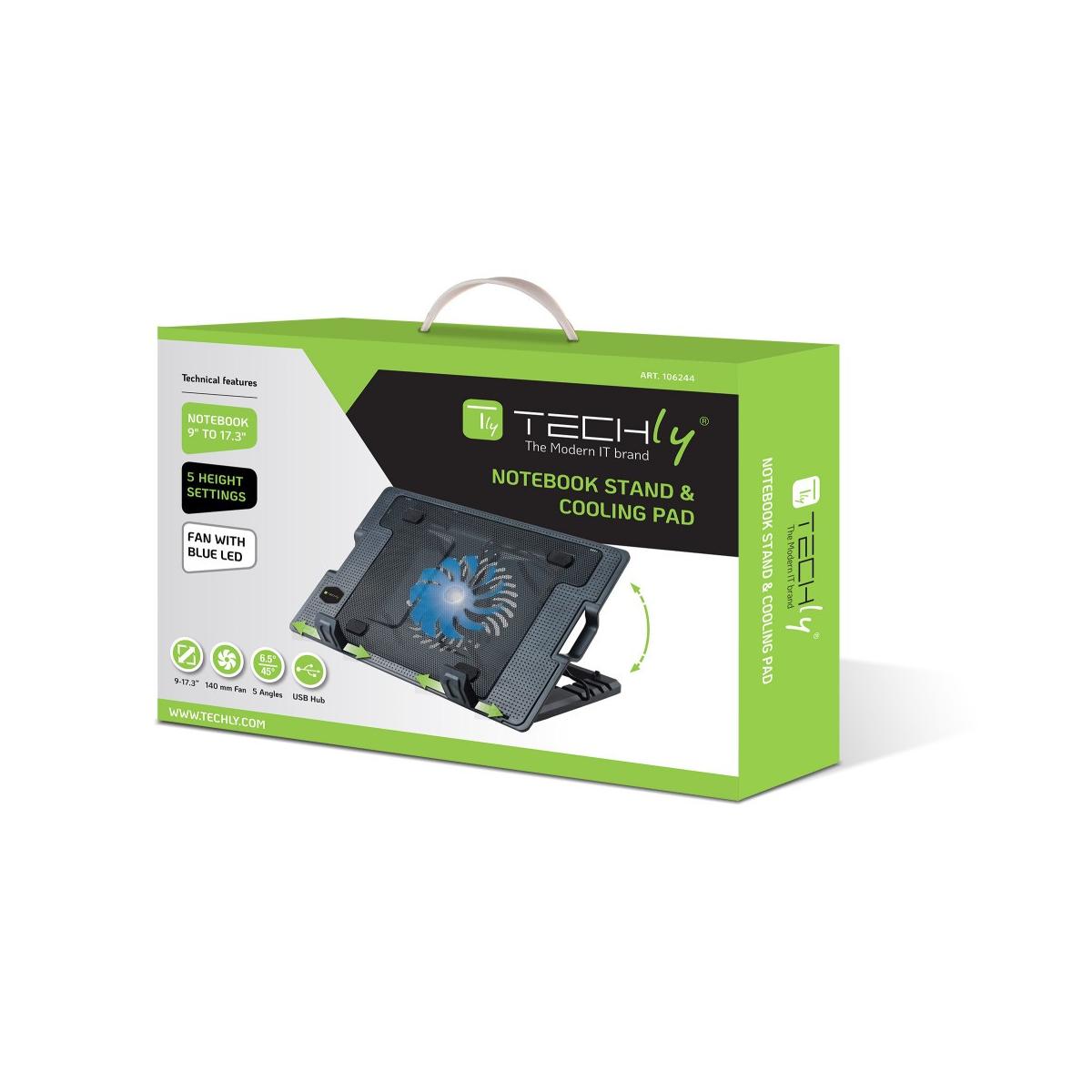 Techly Supporto per notebook fino a 17.3" con sistema di raffreddamento