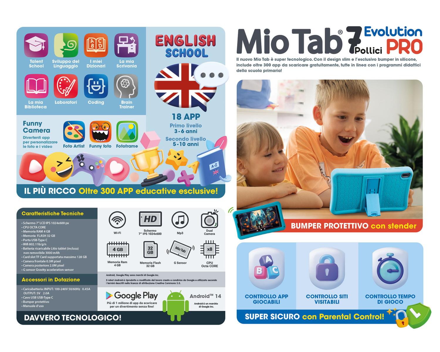 Lisciani Hi Tech Educativo Mio Tab 7 pollici Evolution Pro Tablet per bambini