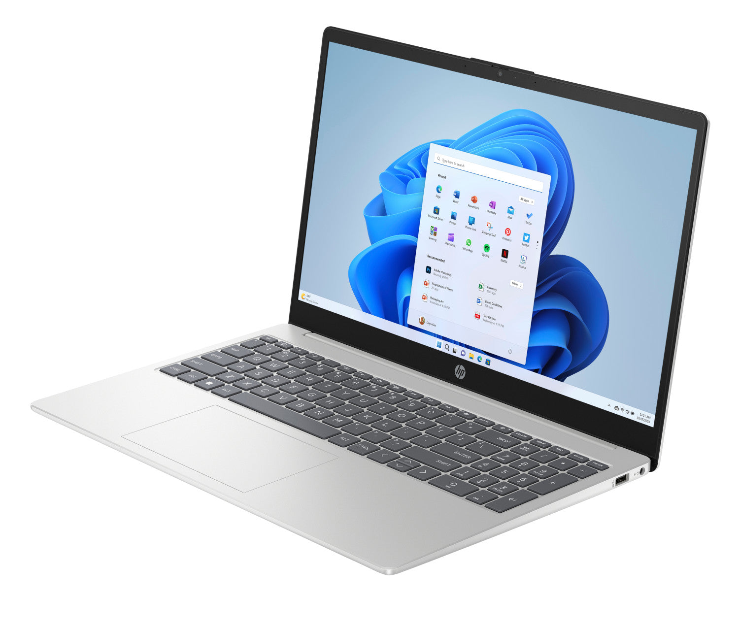 HP Laptop 15-fd0123nl Intel Core 3 100U Computer portatile 39,6 cm (15.6") Full HD 8 GB DDR5-SDRAM 512 GB SSD Wi-Fi 6 (802.11ax) Windows 11 Home Argento