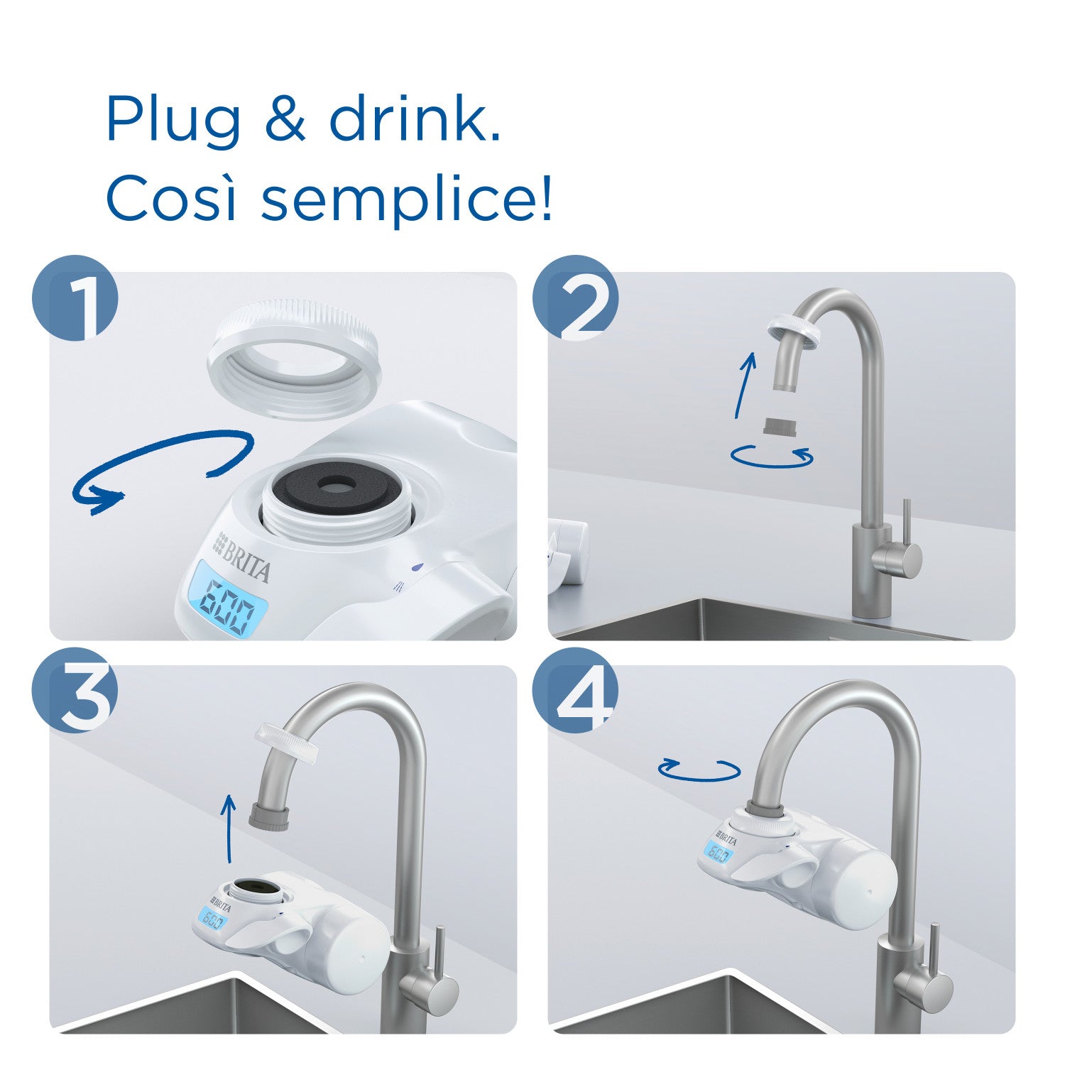Brita Sistema On Tap Filtro Sistema Filtrante Acqua Per Rubinetto Argento Bianco