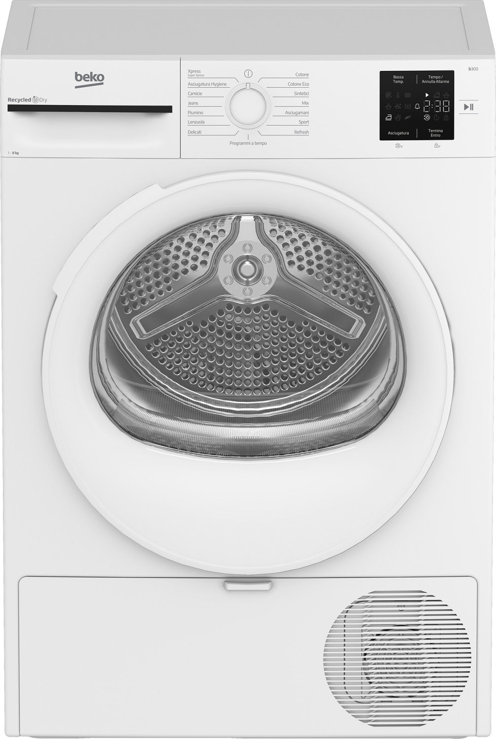 Beko BMT83EW asciugatrice 8kg, Classe D, Linea Estetica NX, motore asincrono, Display digitale, colore Bianco, oblò Bianco