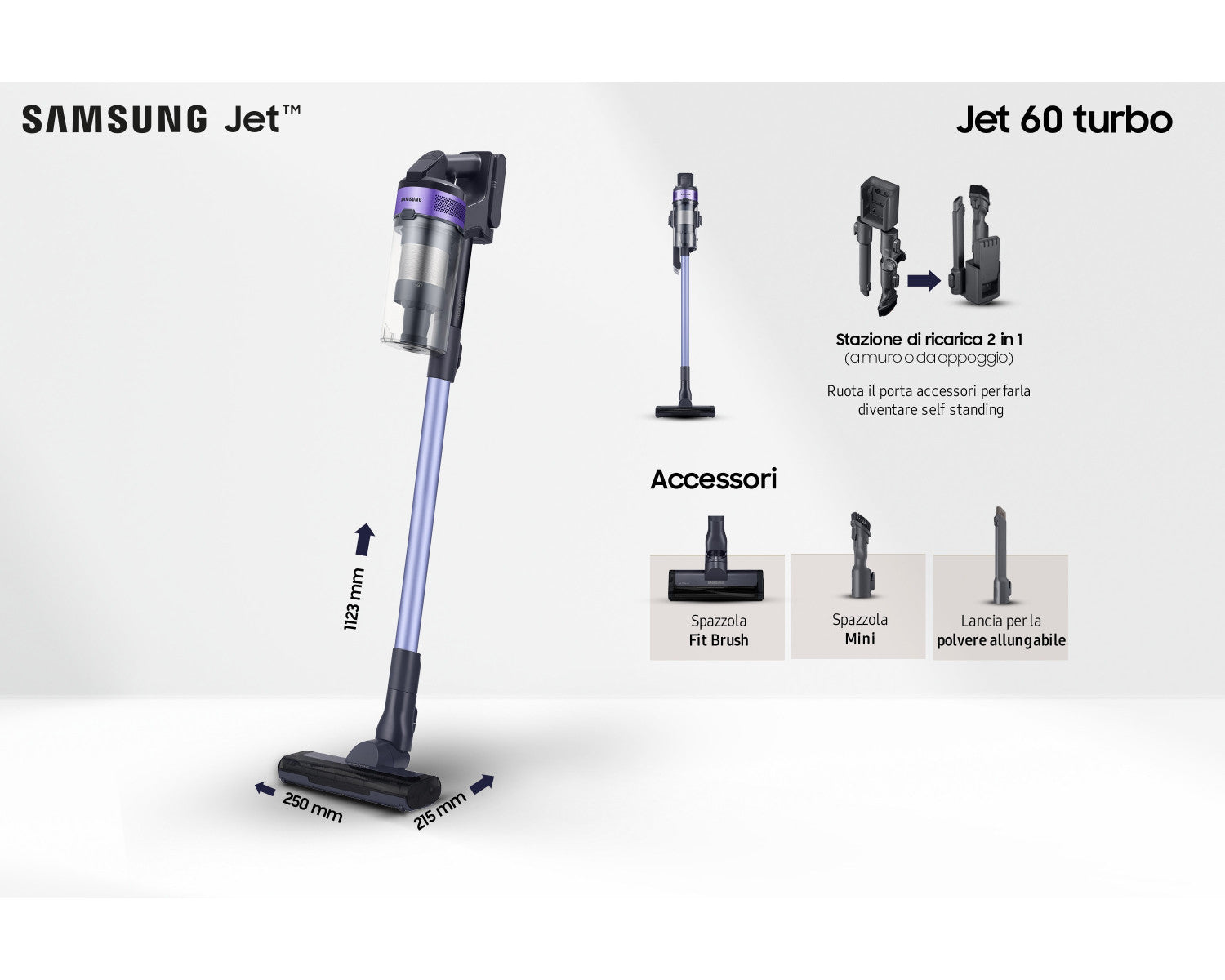 Samsung Aspirapolvere senza filo Jet™ 60 turbo 150W VS15A6031R4 Venduto come Grado C 8806092158856