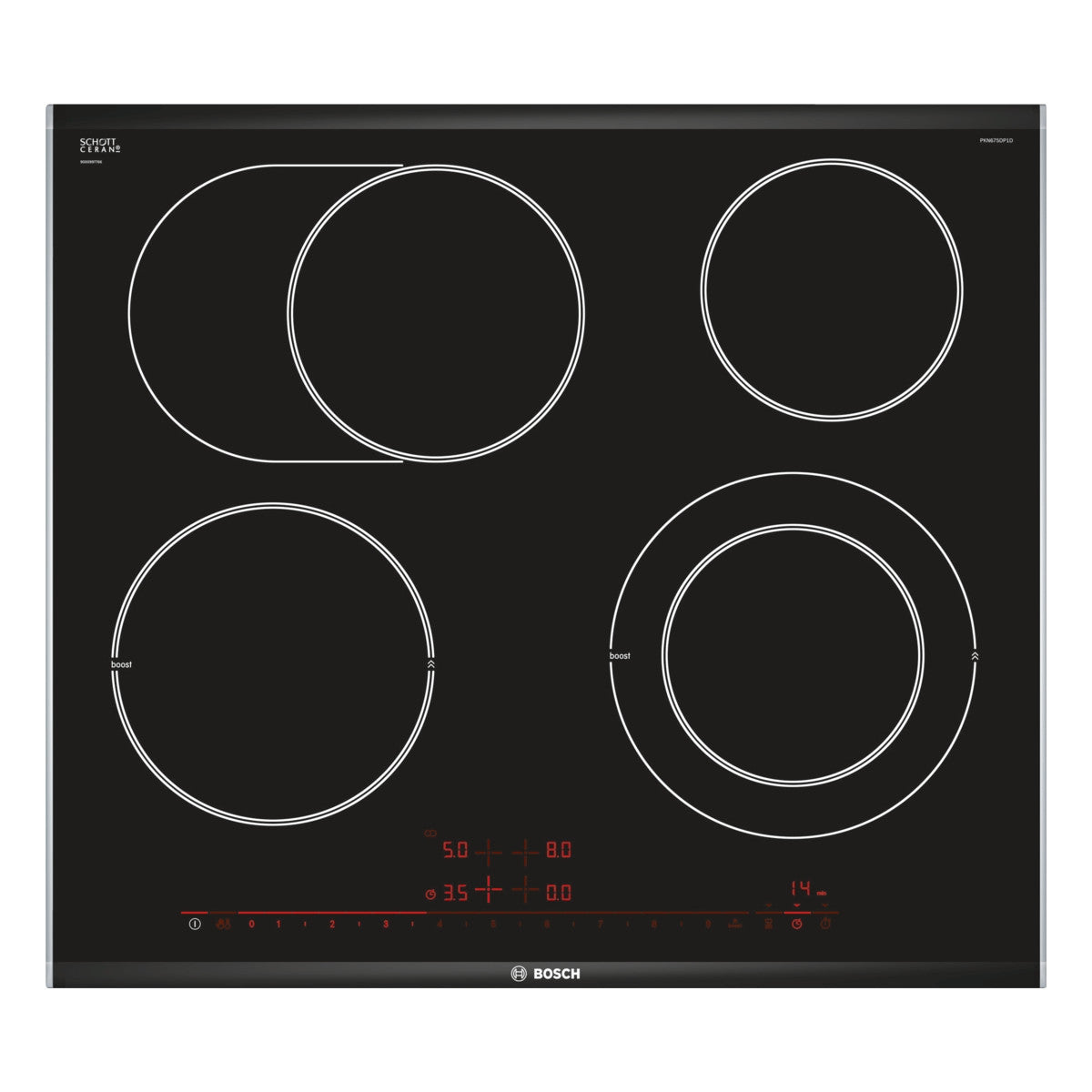 Bosch Serie 8 PKN675DP1D piano cottura Nero, Acciaio inox Da incasso Ceramica 4 Fornelli