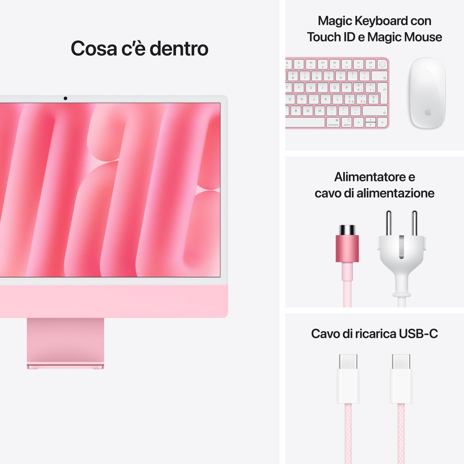 Apple iMac 24 polliciRetina Display 4.5K Chip M4 con CPU 10core GPU 10core 24GB 512GB SSD Rosa