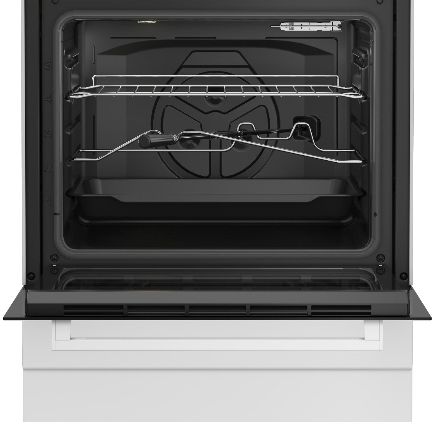 Beko Cucina a gas con Forno Elettrico Statico con Grill Elettrico e Timer,coperchio in metallo, ventilazione tangenziale, Classe A, Bianco