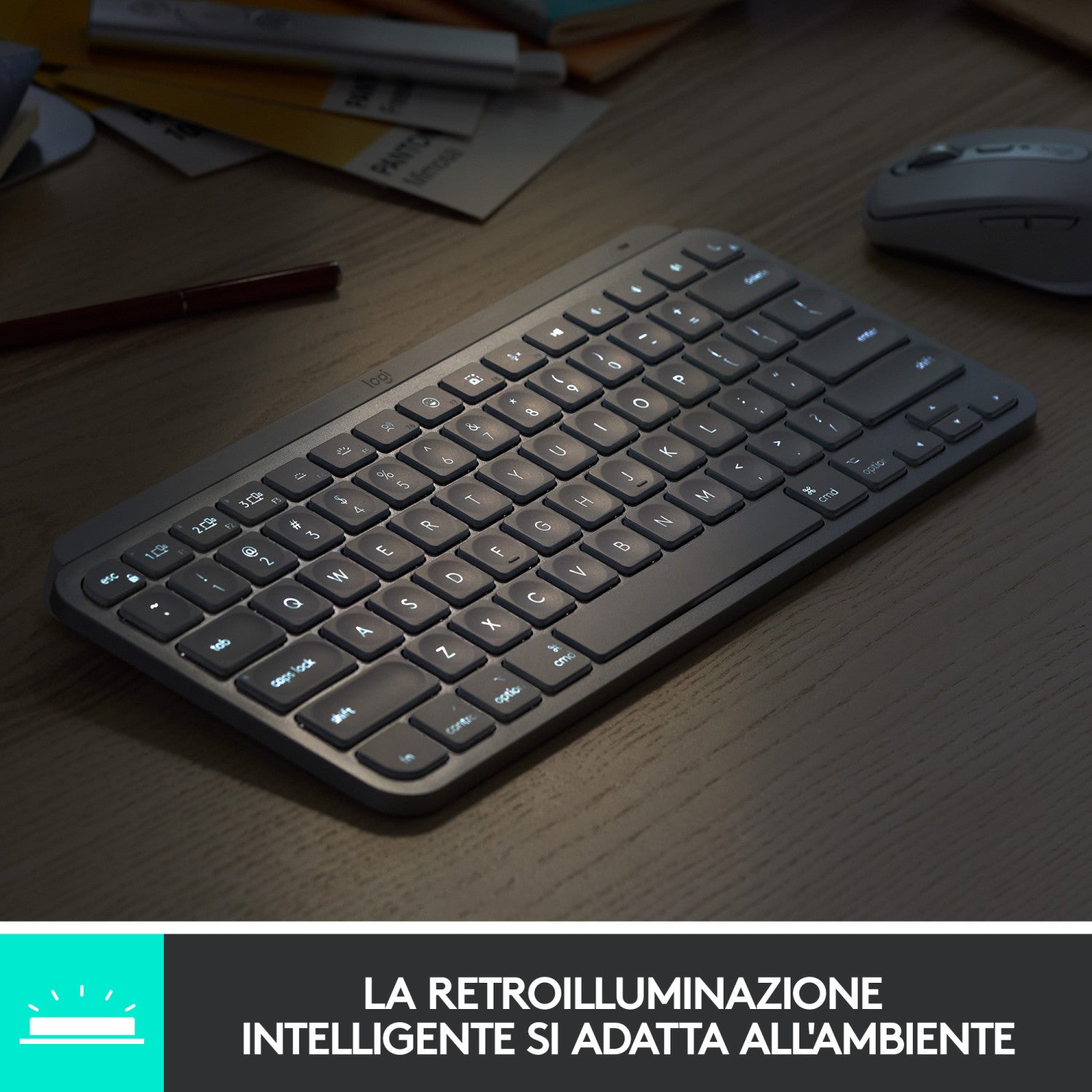 Logitech MX Keys Mini Tastiera Illuminata Wireless, Minimal, Compatta, Bluetooth, Retroilluminata, USB-C, Compatibile con Apple macOS, iOS, Windows, Linux, Android, in Metallo