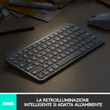 Logitech MX Keys Mini Tastiera Illuminata Wireless, Minimal, Compatta, Bluetooth, Retroilluminata, USB-C, Compatibile con Apple macOS, iOS, Windows, Linux, Android, in Metallo