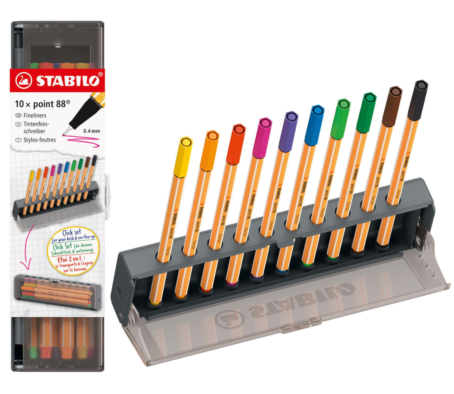 STABILO Point 88 - Fineliner Click Set Da 10 - Colori Assortiti