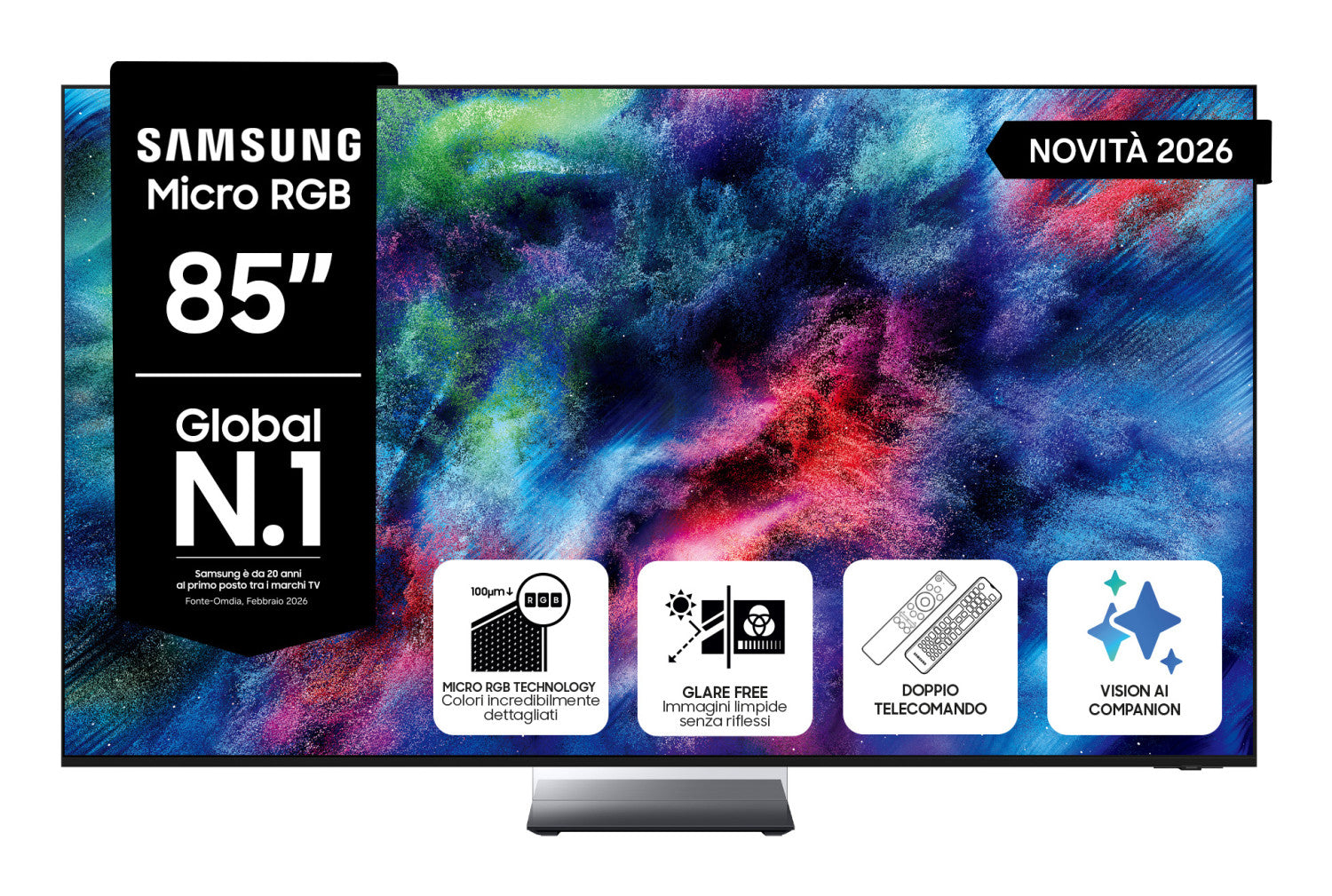 Samsung Micro RGB AI TV 85 pollici MRE85R95HATXZT, Micro RGB AI Engine Pro, 4K AI Upscaling Pro, Glare Free, Motion Xcelerator 165Hz, Dolby Atmos OTS , Infinity Air Design, Vision AI Smart TV, 2026