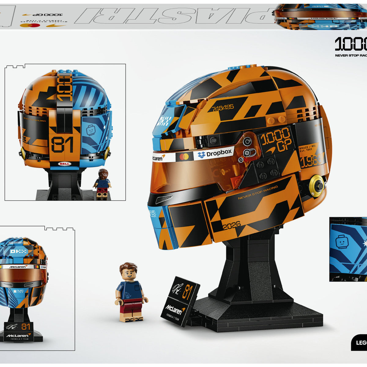 LEGO Editions 43017 Casco Di Oscar Piastri McLaren Mastercard F1 Team, Gadget F1 Con Minifigure Da Collezione, Regalo Da 14