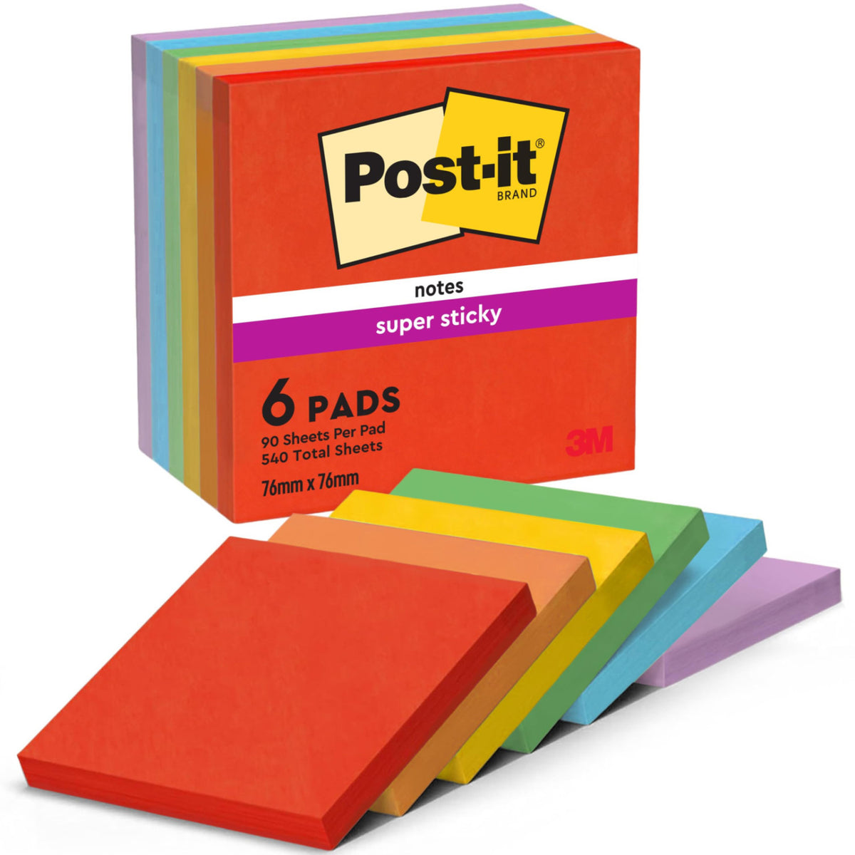 Post-It Foglietti Super Sticky Collezione Playful 654-6SS-PLAY - 6 Blocchetti Da 90 Fogli - 76x76 Mm