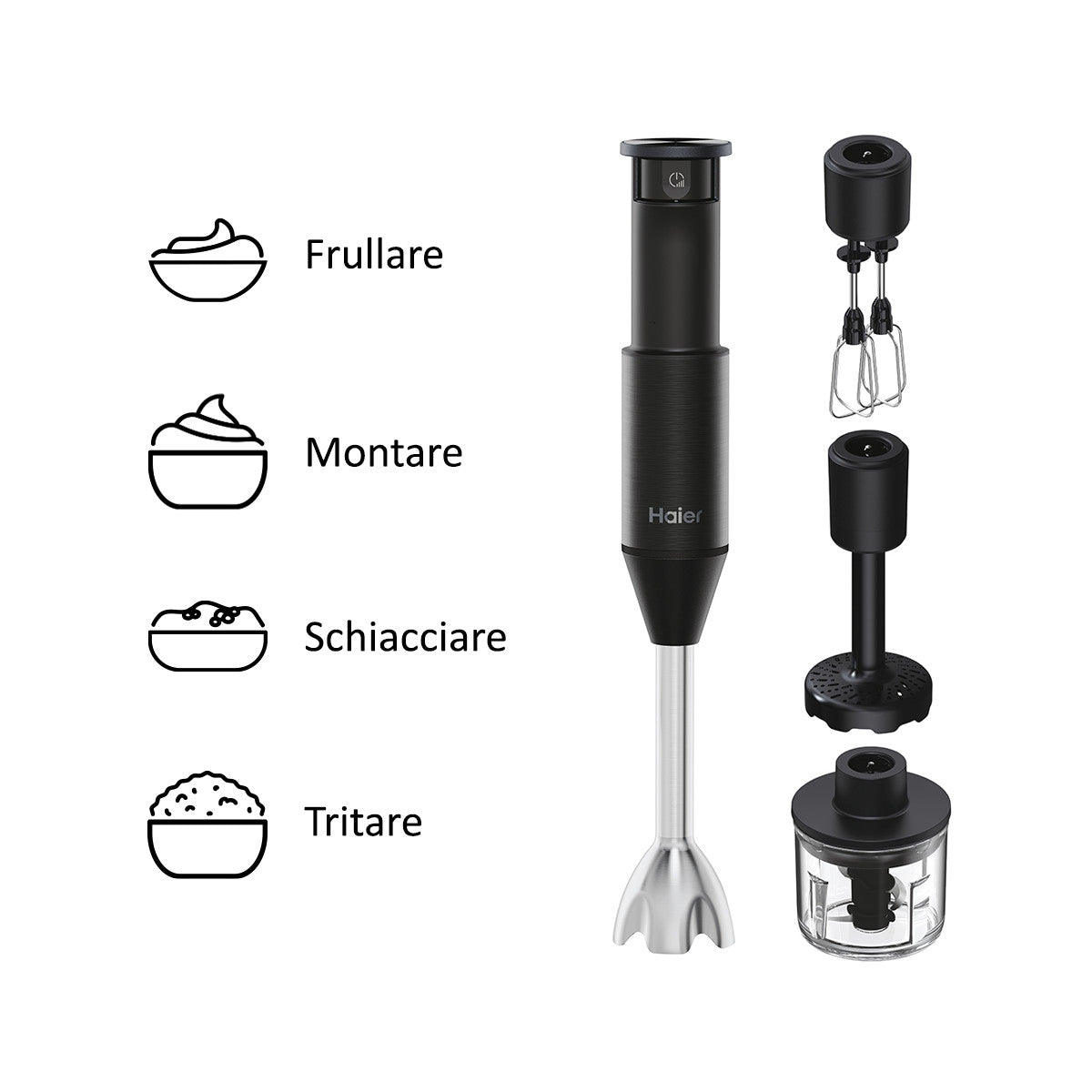 Haier I-Master Series 5 Frullatore a immersione I-Master Serie 5 Nero, 3 lame in acciaio inox, becher 0,9 L, Accessoriato Venduto come Grado C 8059019065465