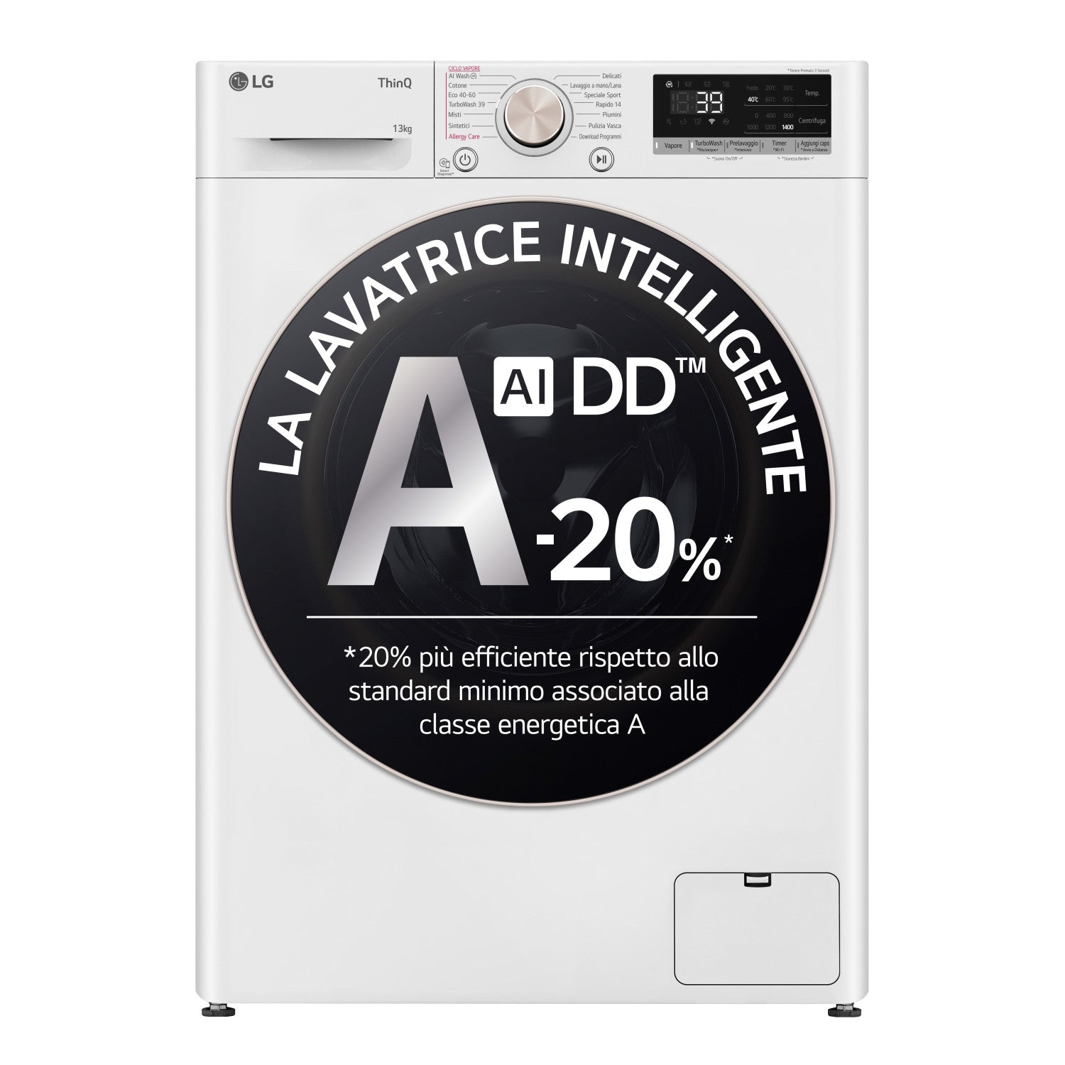LG F4R7013TSWG Lavatrice 13kg AI DD, Classe A-20 , 1400 giri, TurboWash, Vapore