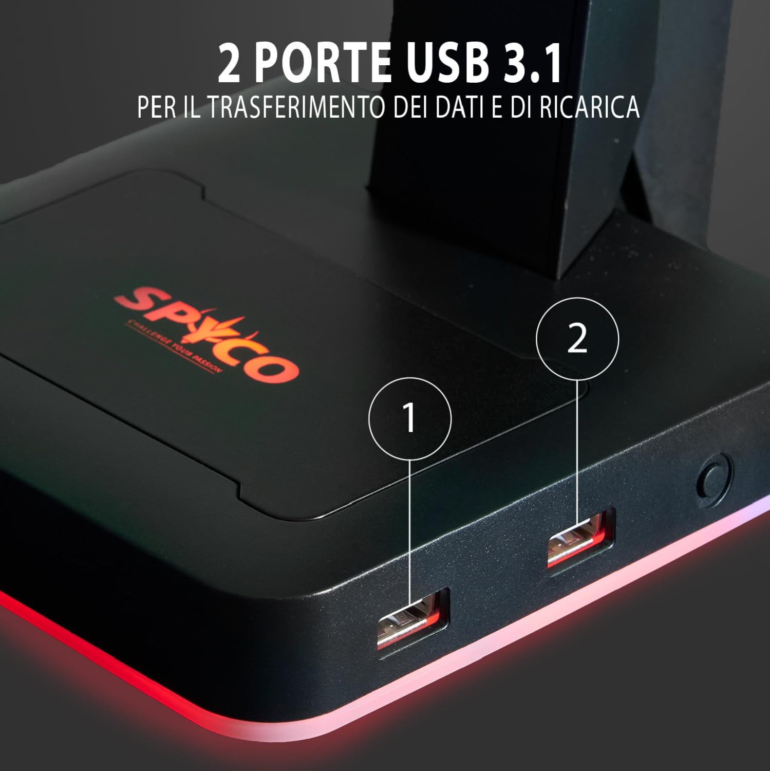 Spyco Supporto Cuffie Gaming Keeper HS-131 LED RGB 6 Modalità 2 Porte USB 2.0 Base Antiscivolo Plug-and-Play Nero