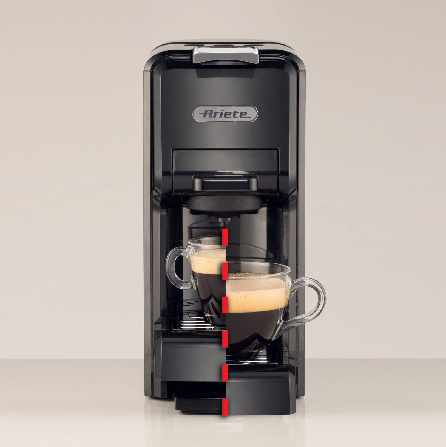 Ariete 1304/1 Macchina da caffè a cassetti, 1350W, Capacità serbatoio 0,7L, Pressione 19 bar, 2 tipologie di caffè, Capsule Nespresso e Dolcegusto , Cialde e Polvere, Nero