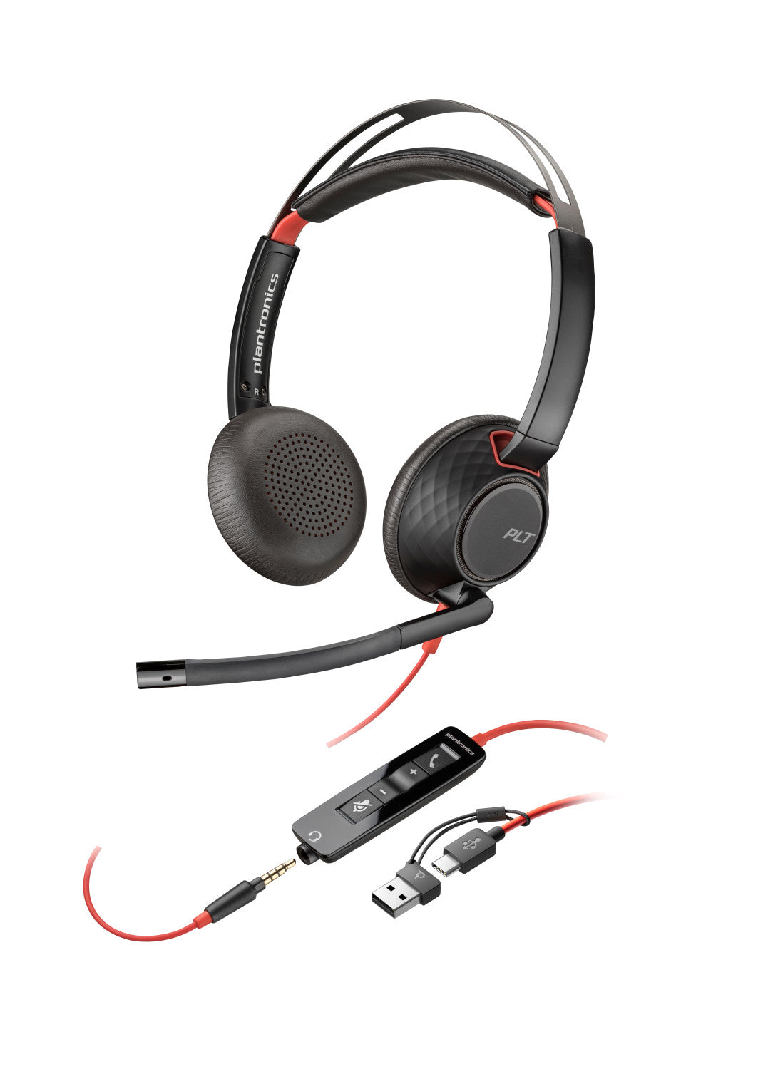 HP Poly Cuffie stereo Poly Blackwire 5220 con connettore USB-C spina da 3,5 mm adattatore USB-C/A