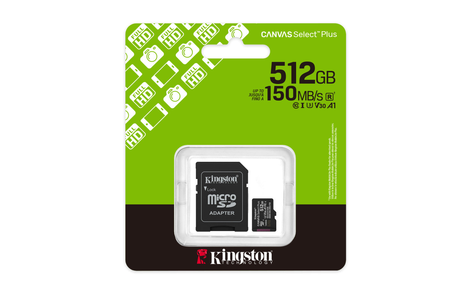 Kingston Technology 512GB microSDXC Canvas Select Plus Gen3 150MB/s A1 (Adattatore SD incluso)