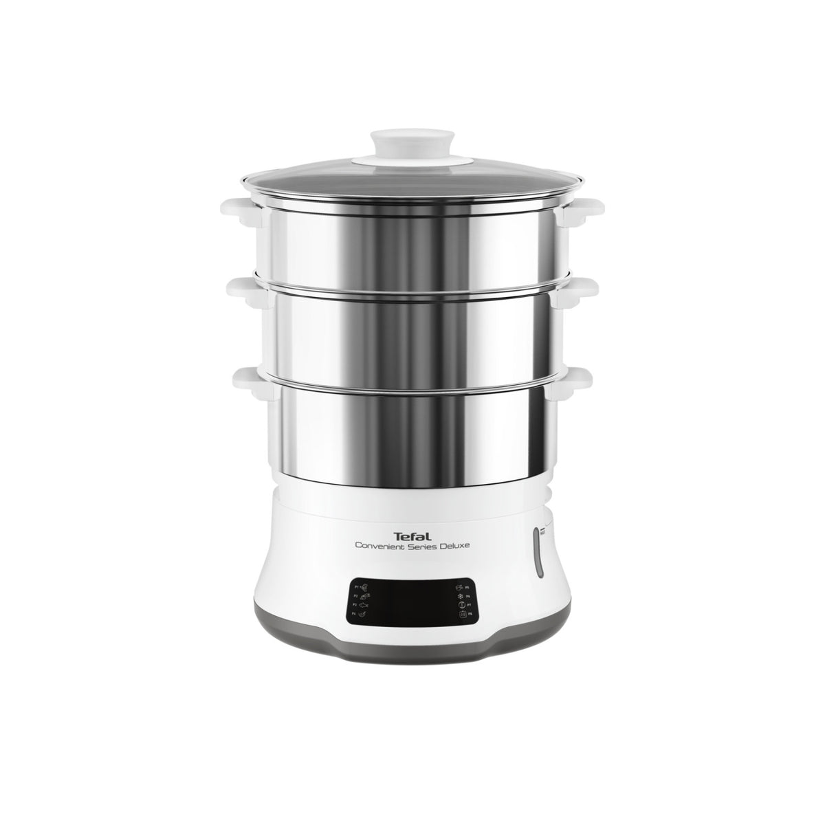 Tefal Convenient Series Deluxe VC502D pentola a vapore 3 cestelli Superficie piana 900 W Acciaio inox Bianco