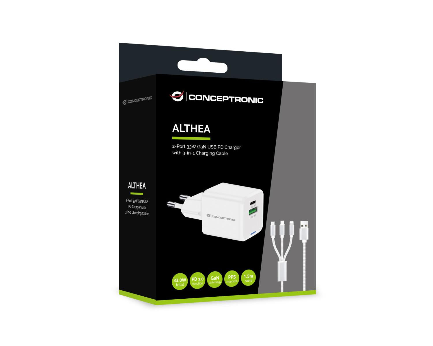 Conceptronic ALTHEA16W Caricabatterie per dispositivi mobili Universale Bianco AC Ricarica rapida Interno