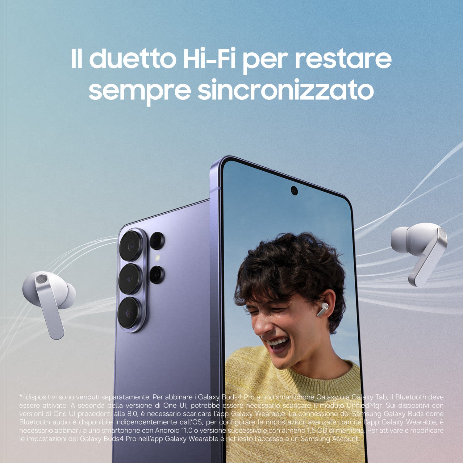 Samsung Galaxy Buds4 Pro, White, Corpo in metallo, Altoparlante a 2 vie e doppio amplificatore, Chiamate cristalline, Audio a 360 , ANC migliorata, Controllo adattivo del rumore, Connessione senza interruzioni e One UI, AI pronto ai comandi vocali