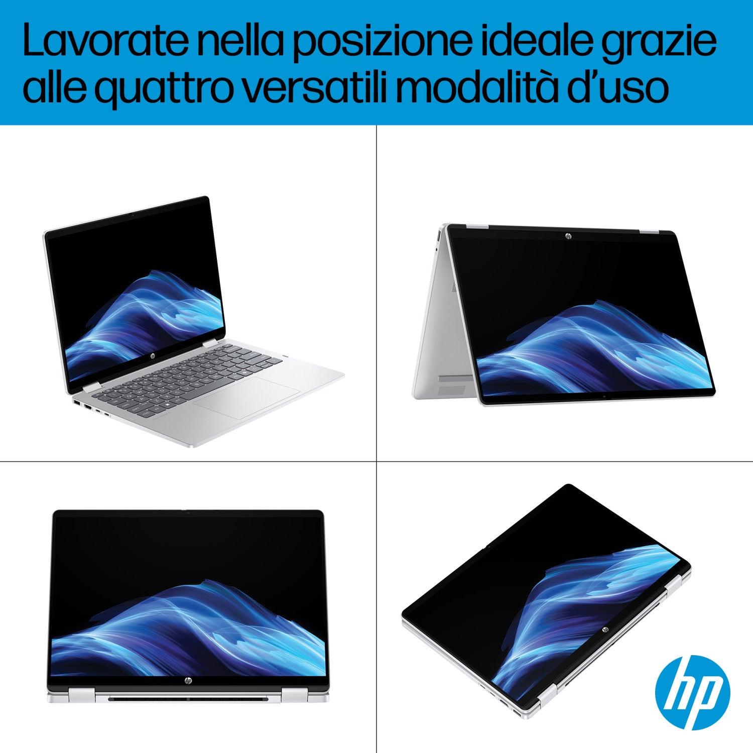 HP OmniBook 5 Flip 2-in-1 Laptop 14-fp0012nlx Intel Core i3 i3-1315U 35,6 cm (14 pollici) Touch screen 2K 8 GB LPDDR5-SDRAM 512 GB SSD Wi-Fi 6 (802.11ax) Windows 11 Home Argento