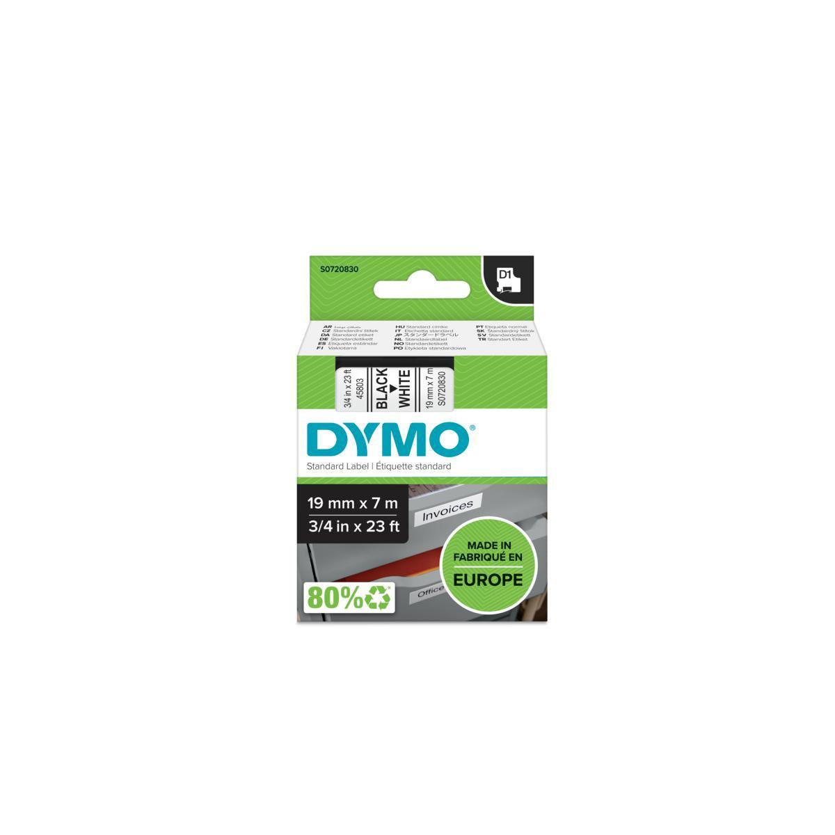 DYMO D1 Standard - Black on White - 19mm nastro per etichettatrice