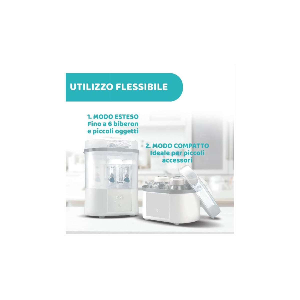 Chicco Sterilizzatore Con Asciugatura Per Biberon, Tiralatte E Ciucci, Fino A 6 Biberon Da 330 Ml, 2 Configurazioni, Vapore Naturale, Bianco