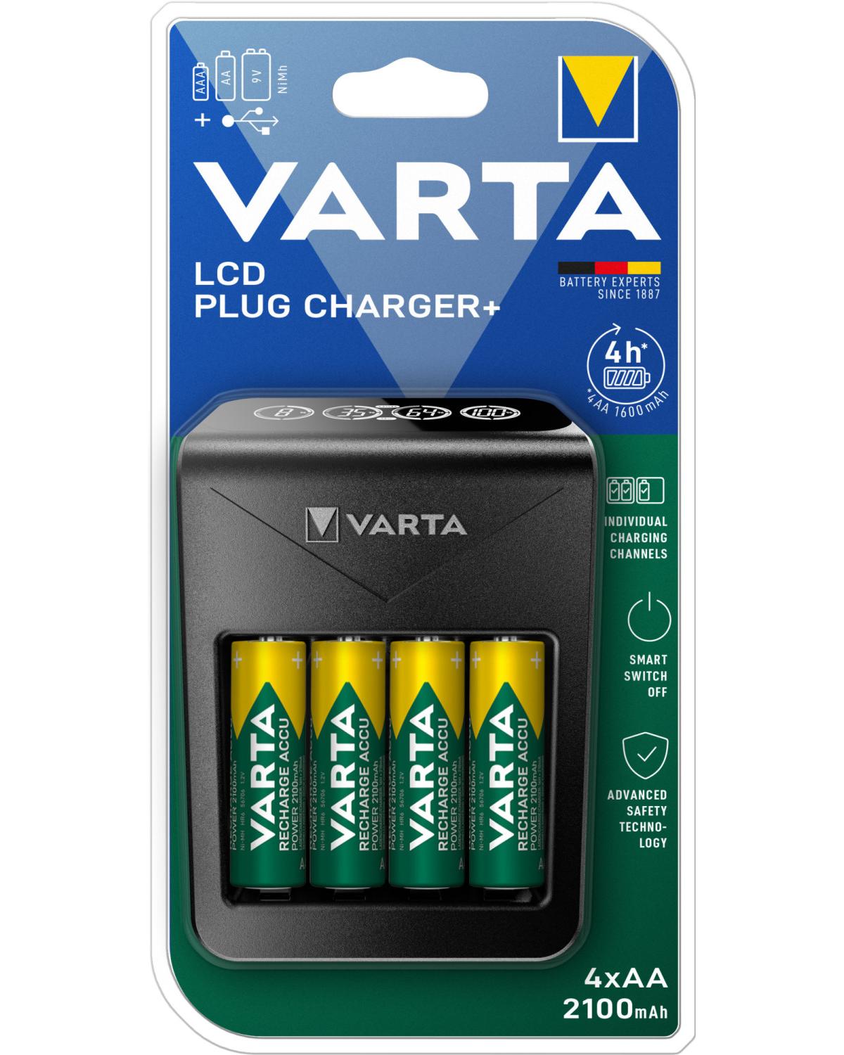 Varta LCD Plug charger AA e AAA Batterie ricaricabili NiMH incl. 4x AA 2100 mAh accu nero