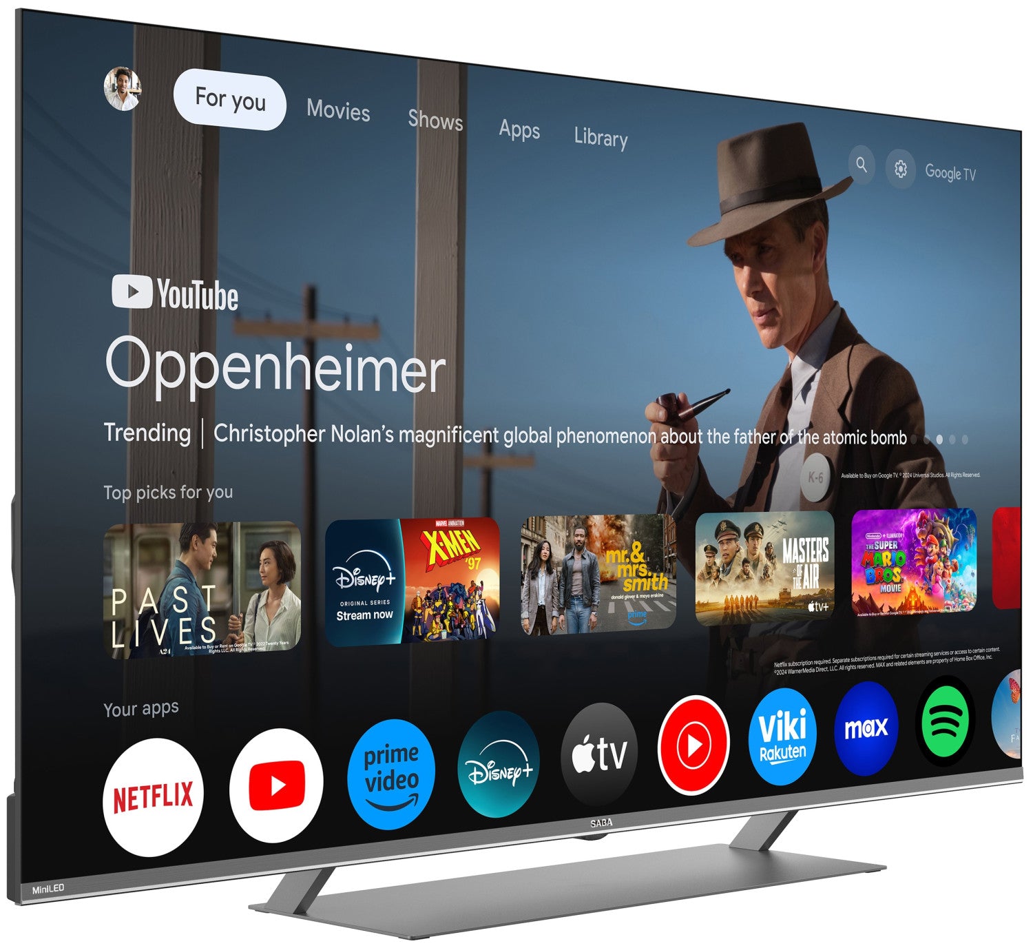 SABA SA55M91GTV SMART TV QD-MiniLED 55pollici ULTRA HD 4K, GOOGLE TV 5.0, Dolby Vision/Atmos, Triplo tuner DVBT2/C/S2 HEVC MAIN10, Certificato TivuSAT, Piedistallo centrale