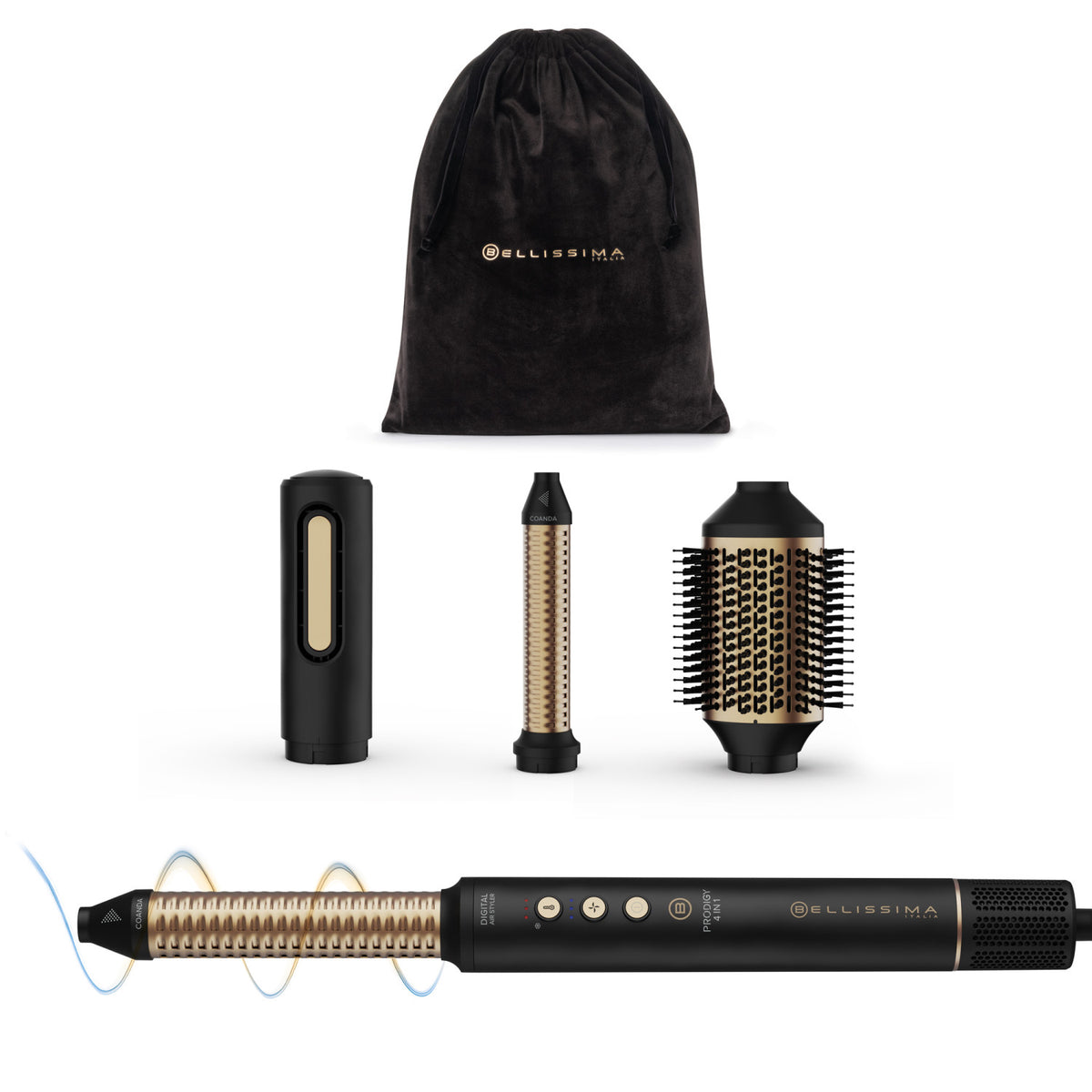Bellissima Prodigy Styler Digitale ad aria calda 4 in 1 - Onde, Ricci, Liscio Volume Senza Danni ai Capelli - Tecnologia Ion-Ceramic HI-Pro - Tecnologia Coanda - Controllo del Calore
