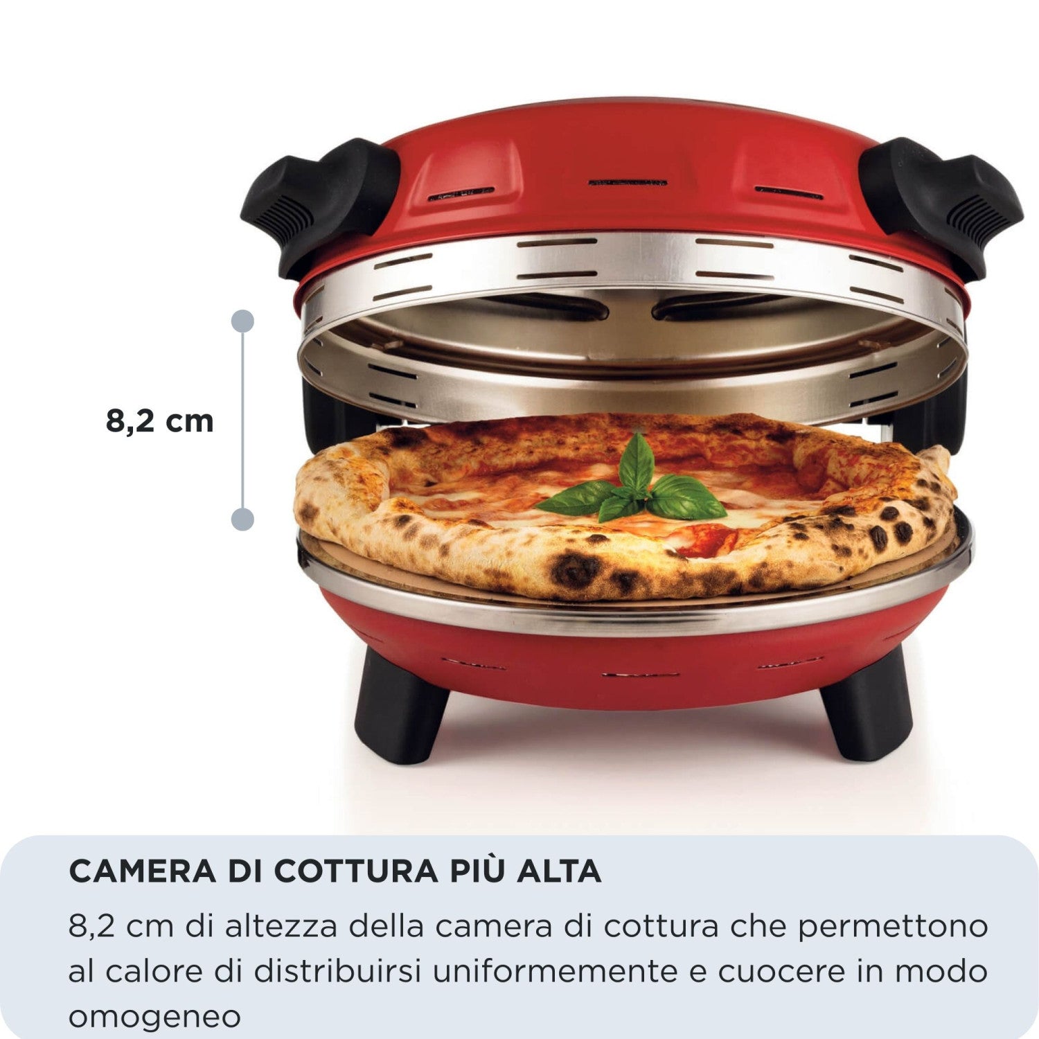 Ariete 934 Pizzeria Gourmet, Forno per pizza napoletana e calzoni, 1500W, Temperatura 400 C, 3 minuti di cottura, Pietra refrattaria rimovibile, Regolazione temperatura inferiore e superiore, Rosso
