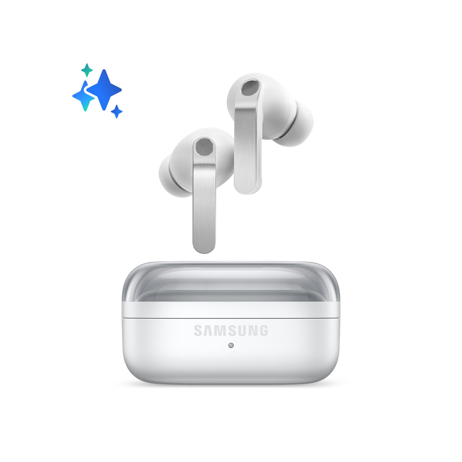Samsung Galaxy Buds4 Pro, White, Corpo in metallo, Altoparlante a 2 vie e doppio amplificatore, Chiamate cristalline, Audio a 360 , ANC migliorata, Controllo adattivo del rumore, Connessione senza interruzioni e One UI, AI pronto ai comandi vocali