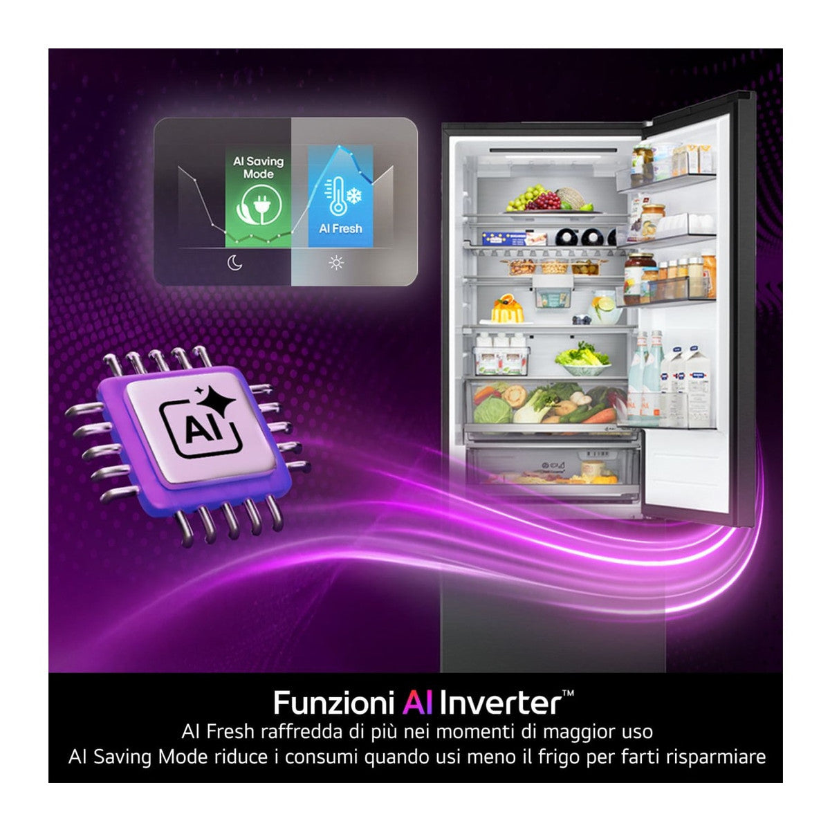 LG GBBSJ20DEP Frigorifero combinato Fit Max 60 cm Classe D, 375 L AI Inverter, Wi-Fi, Door Cooling, Total No Frost Matte Black